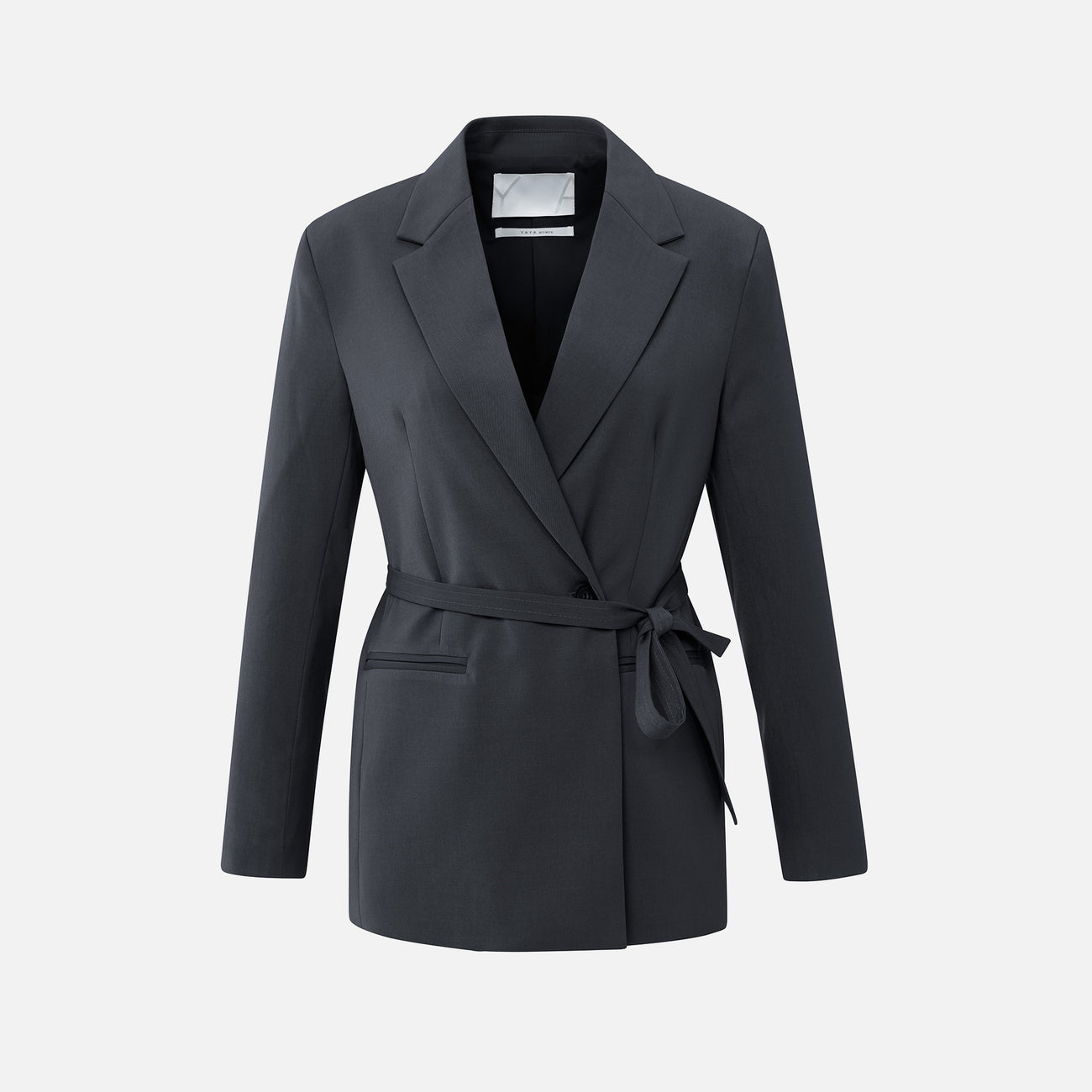 Blazer with Belt & Double-Breasted Closure - Oyster Black