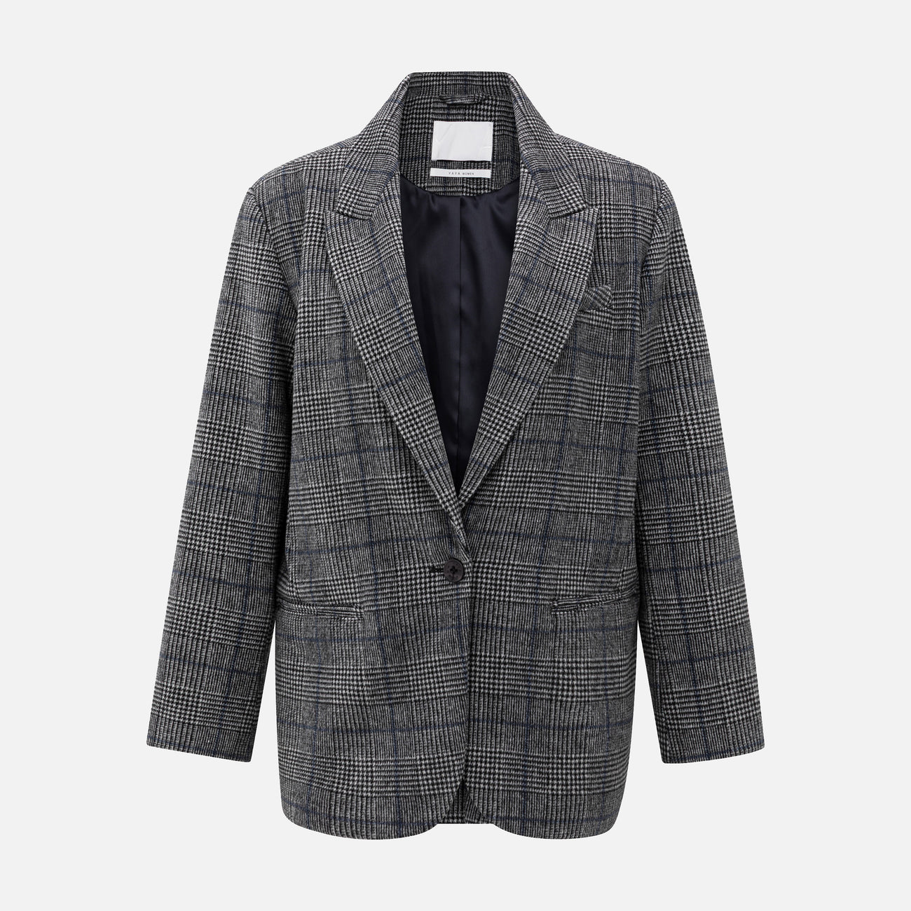 Oversized Checked Blazer with Button Closure