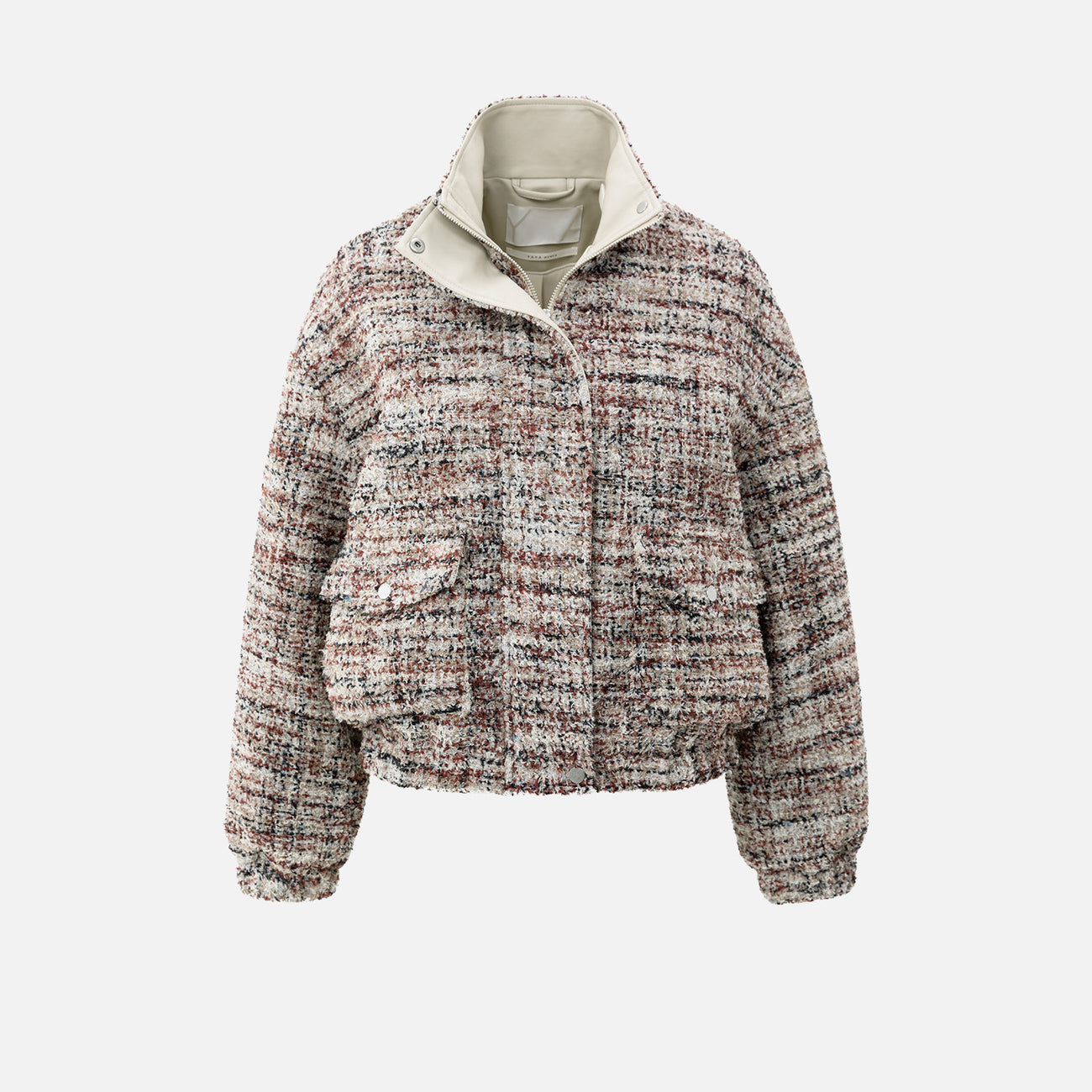 Bouclé Jacket with Fringes and Stand-Up Collar