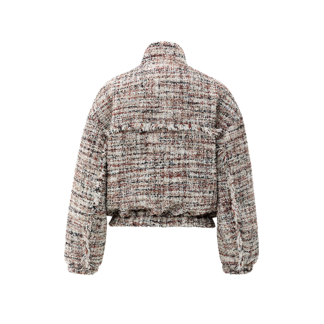 Bouclé Jacket with Fringes and Stand-Up Collar