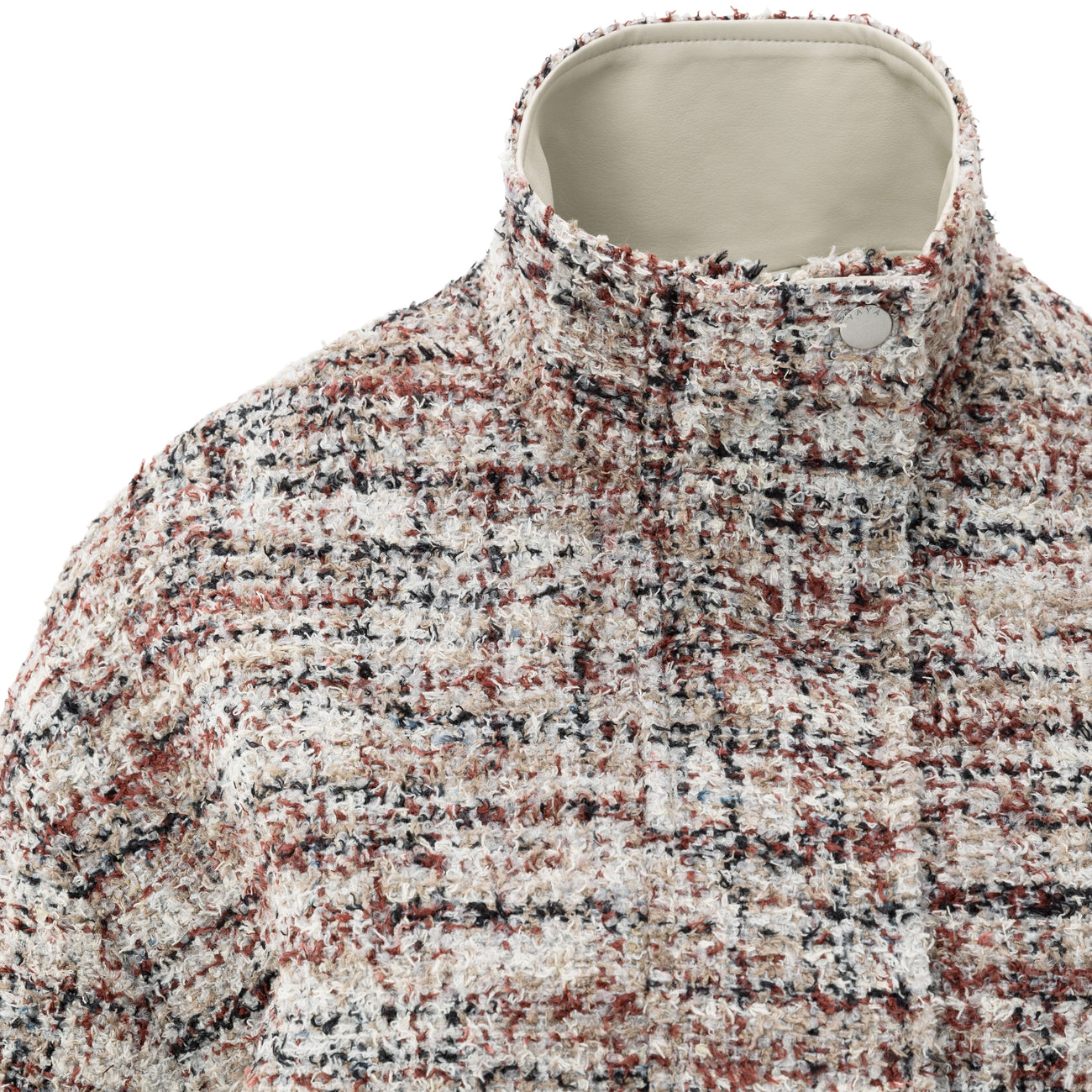 Bouclé Jacket with Fringes and Stand-Up Collar