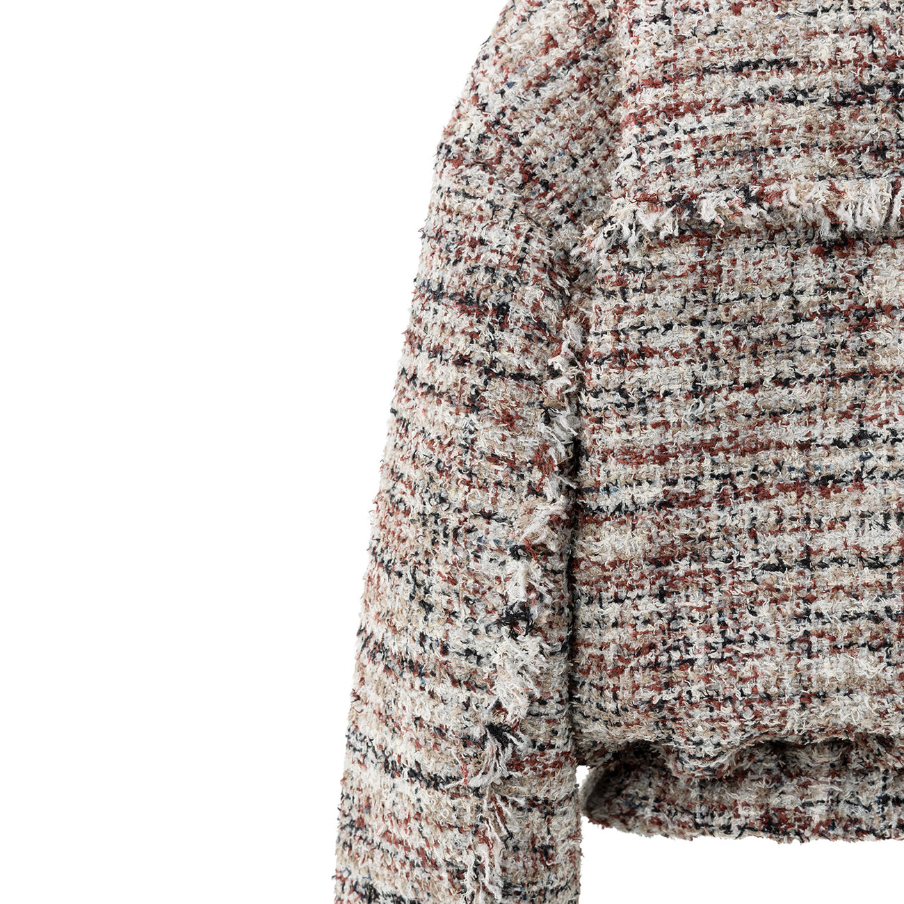 Bouclé Jacket with Fringes and Stand-Up Collar