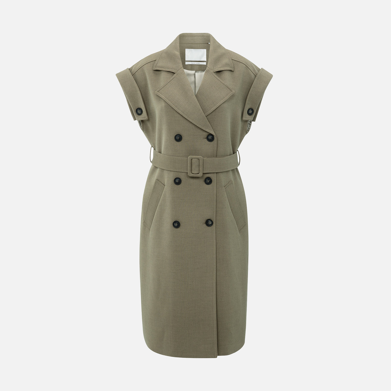 Long Sleeveless Coat with Waist Belt