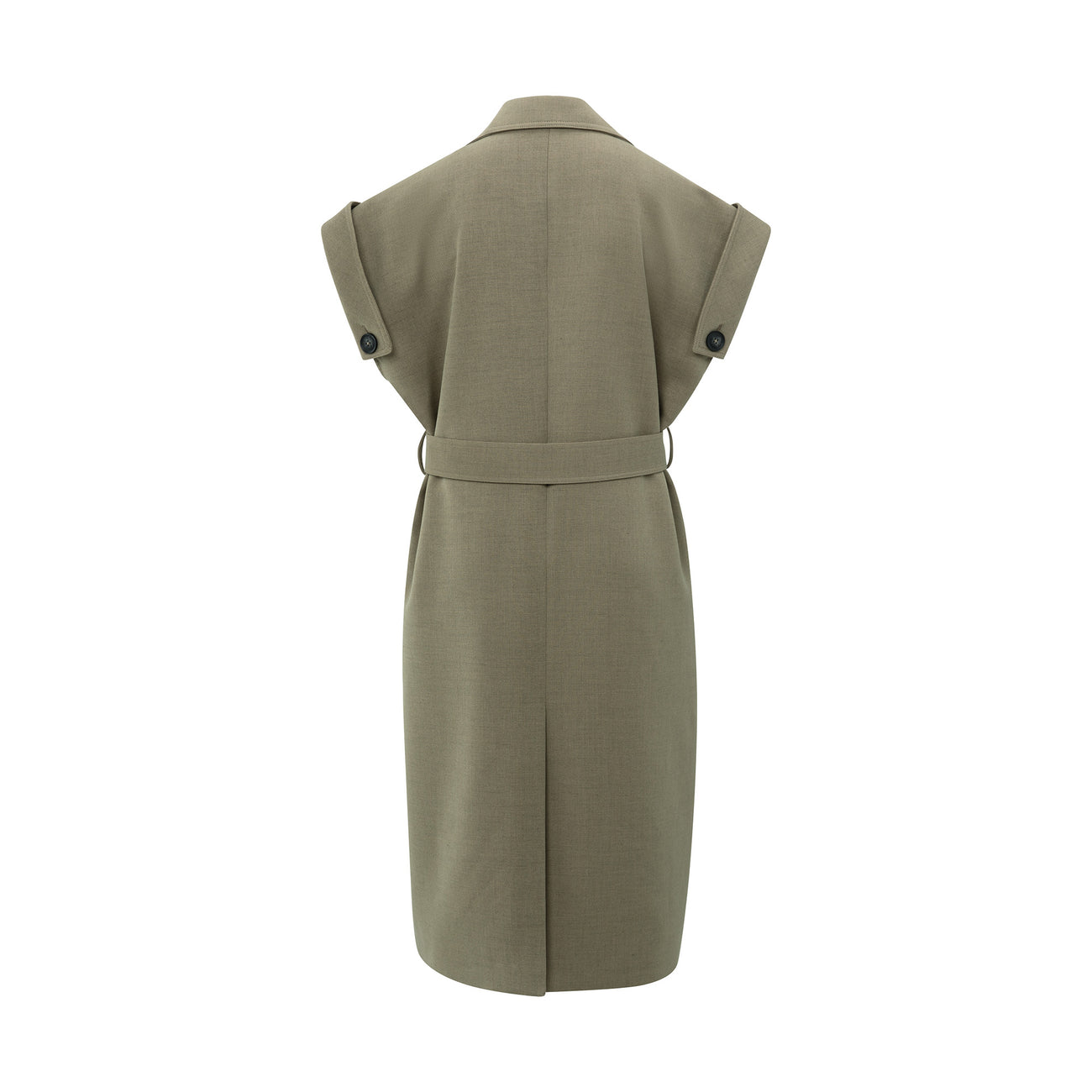 Long Sleeveless Coat with Waist Belt