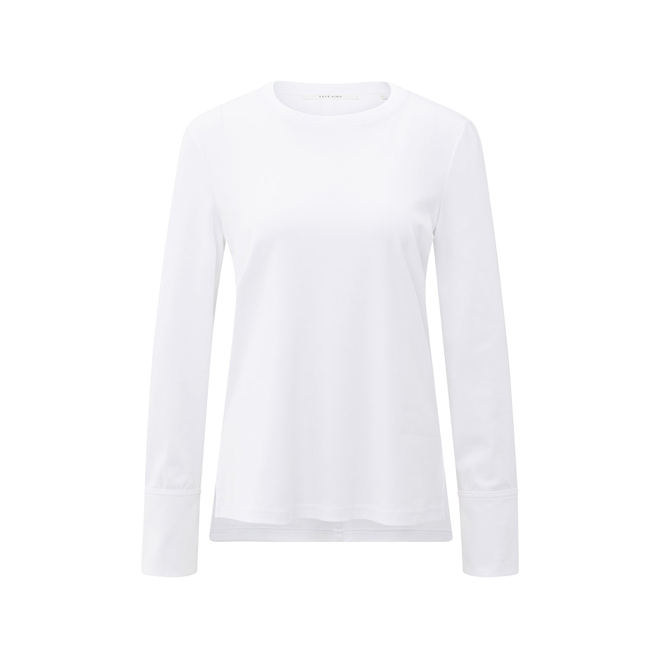 Top with Woven Cuffs and Slit Detail - Pure White