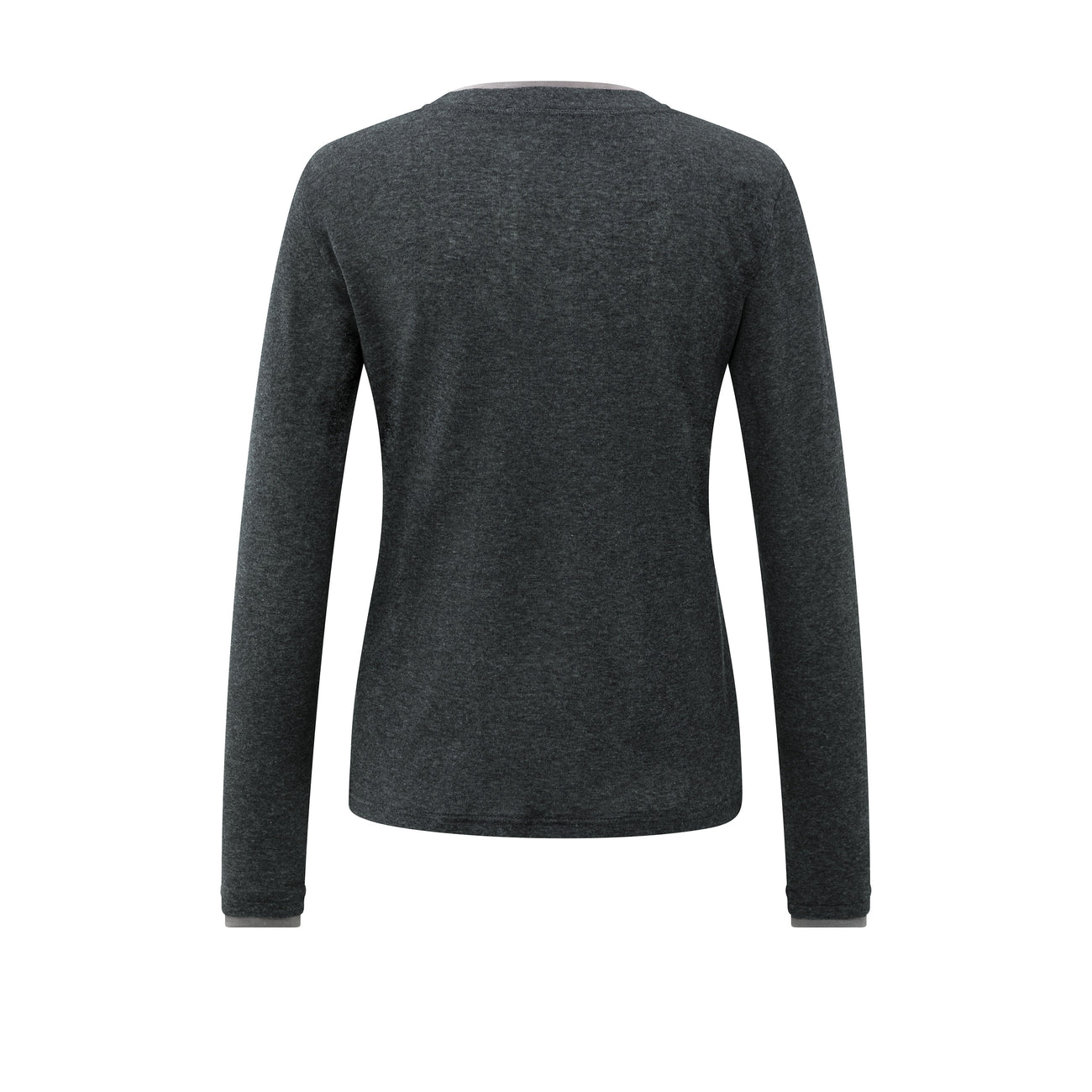 Long Sleeve Top with Suedine Trim Neckline - Anthracite Melange
