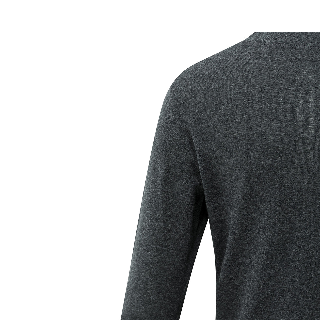 Long Sleeve Top with Suedine Trim Neckline - Anthracite Melange