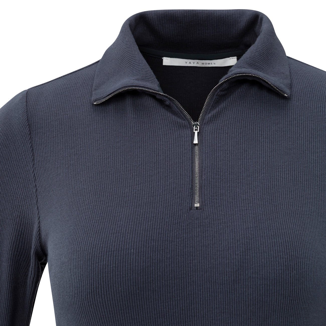 Ribbed Top with Zip Collar