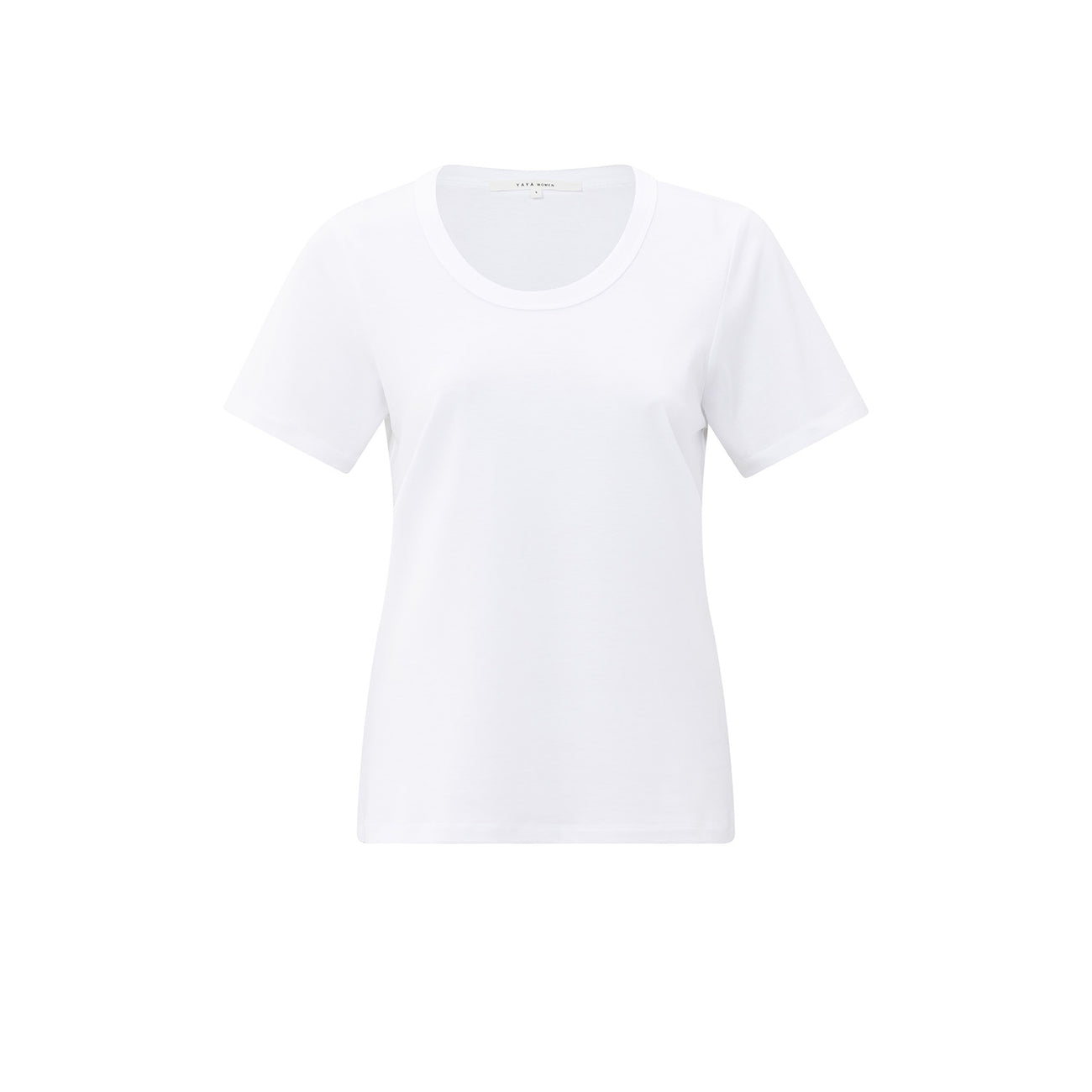 T-shirt with Round Ribbed Neck - Pure White