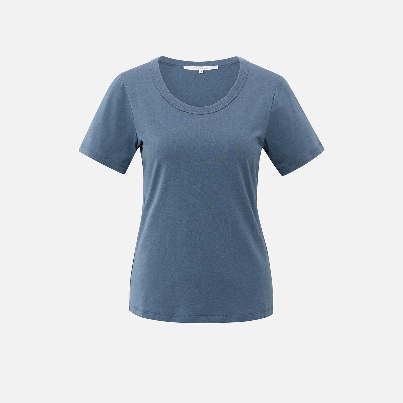 T-shirt with Round Ribbed Neck - China Blue