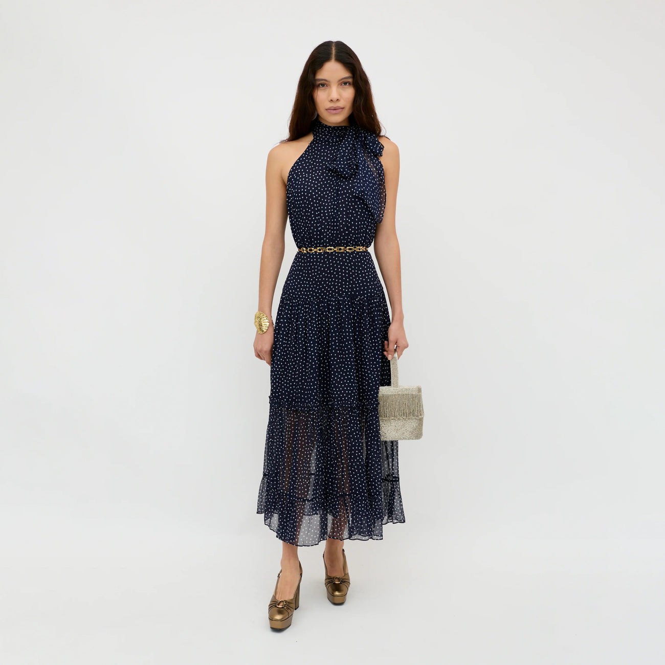 Abi Dress - Mini Polka Dot Navy