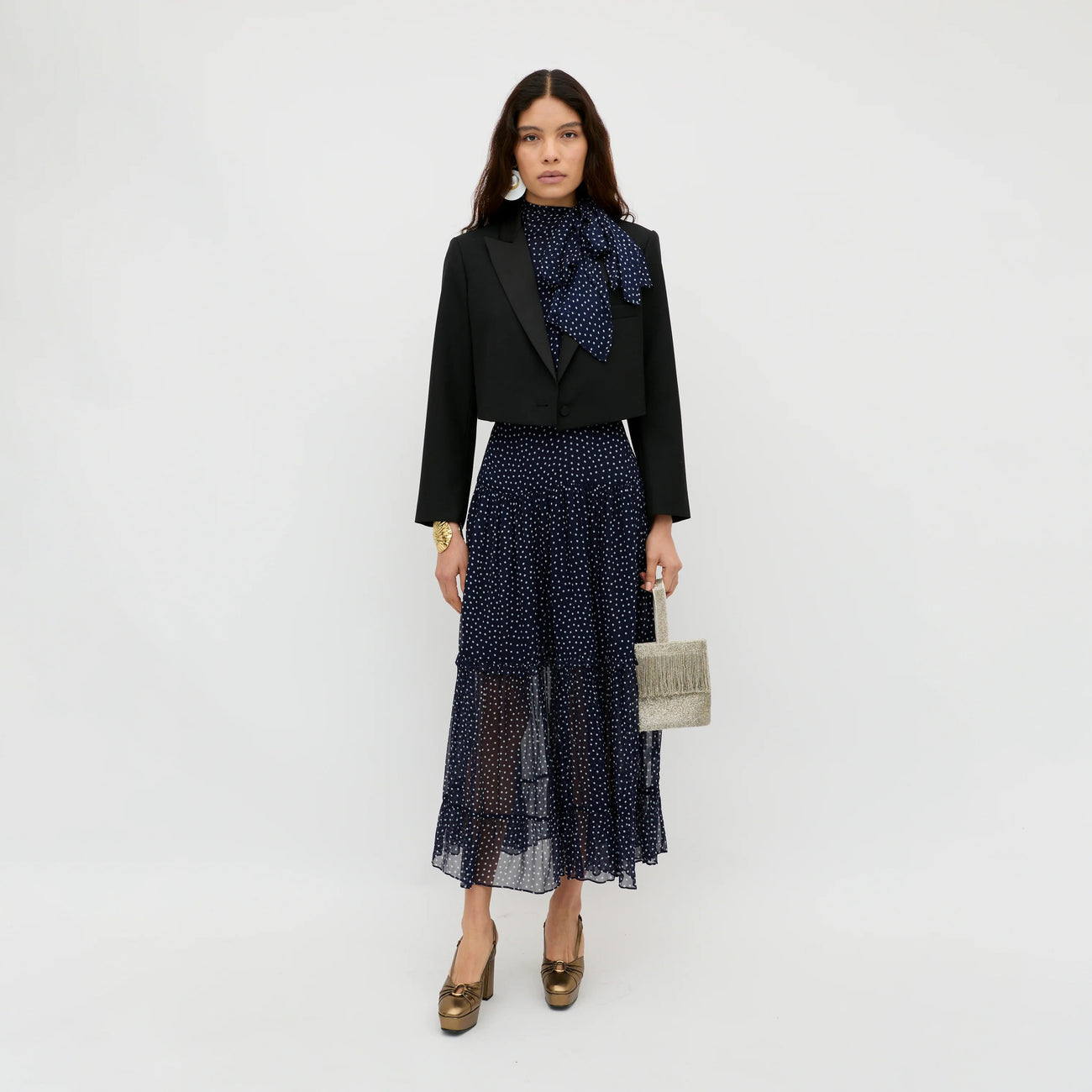 Abi Dress - Mini Polka Dot Navy