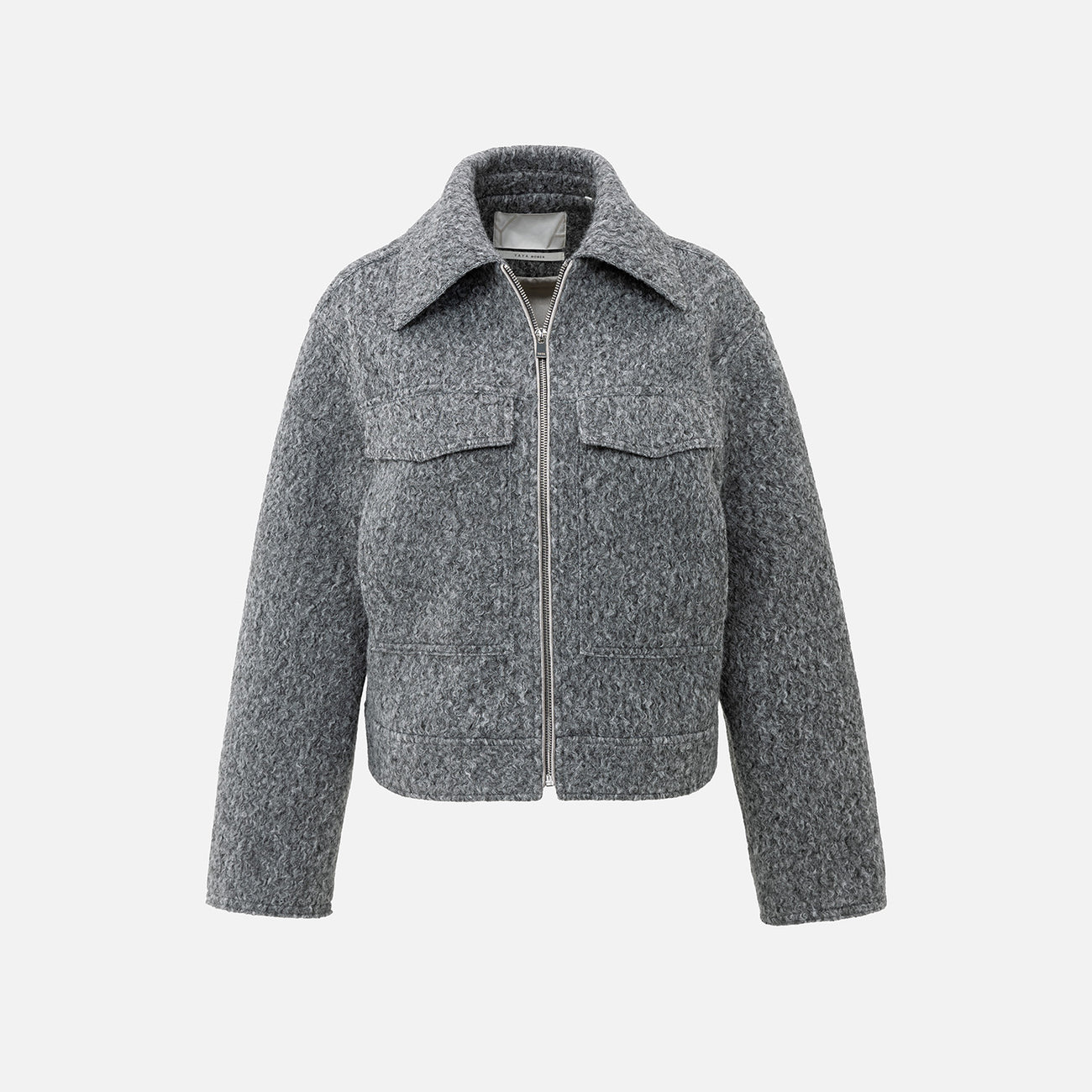 Short Bouclé Jacket with Stand-Up Collar