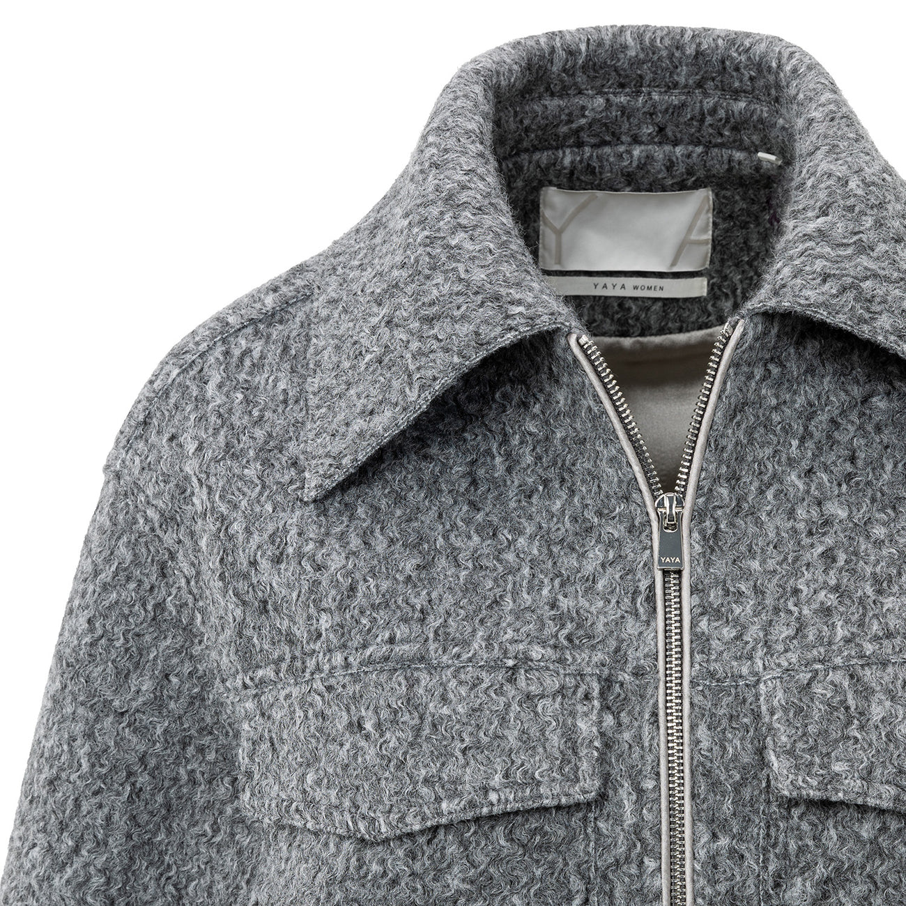 Short Bouclé Jacket with Stand-Up Collar