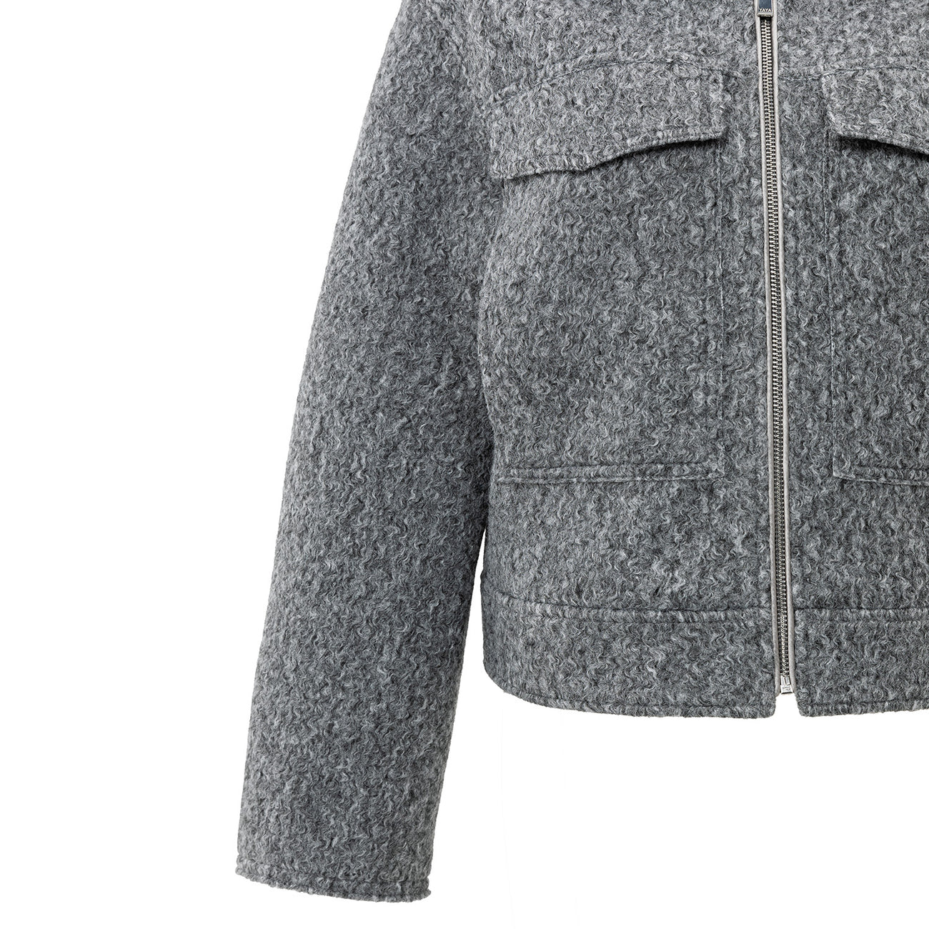 Short Bouclé Jacket with Stand-Up Collar