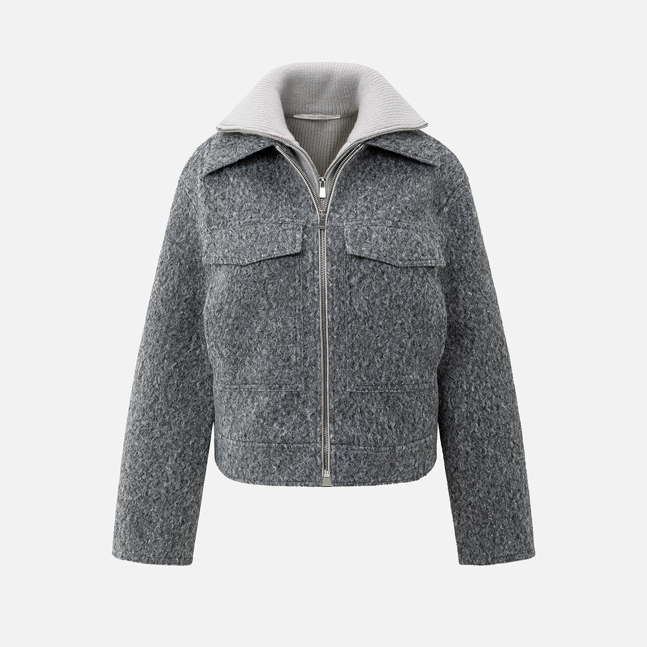 Short Bouclé Jacket with Stand-Up Collar