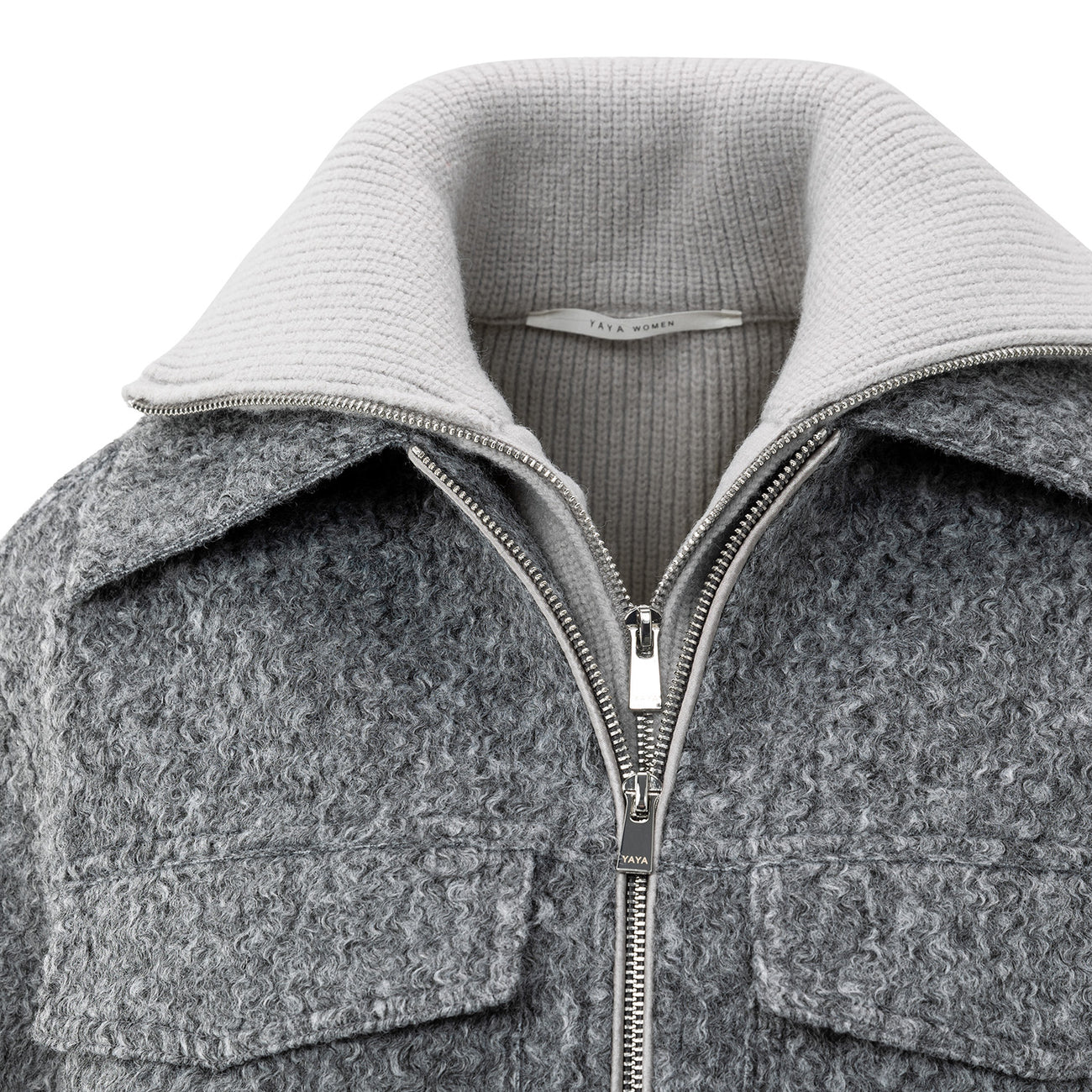 Short Bouclé Jacket with Stand-Up Collar