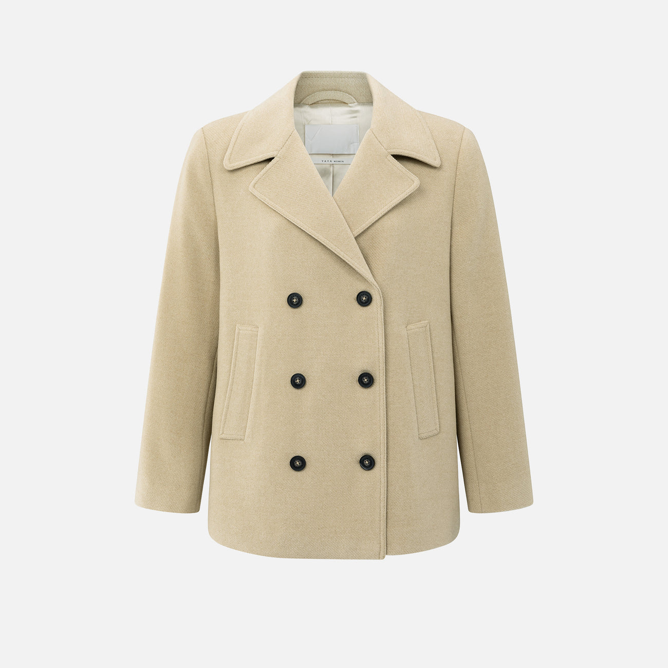 Woven Short Coat with Double-Breasted Closure