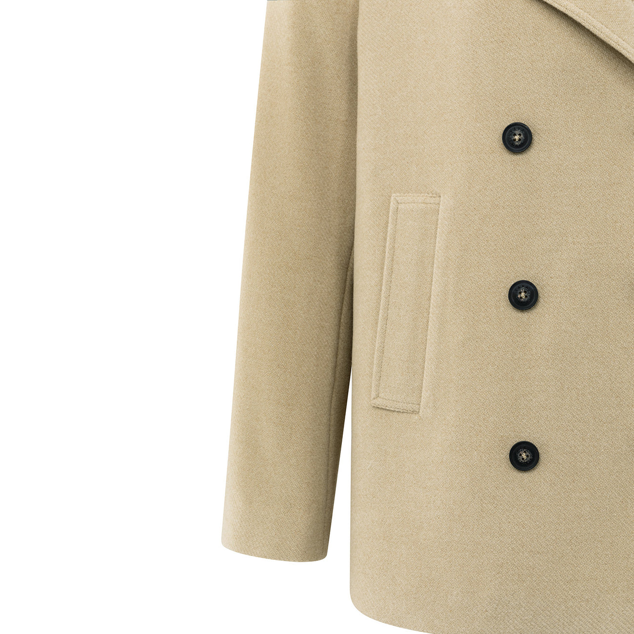 Woven Short Coat with Double-Breasted Closure