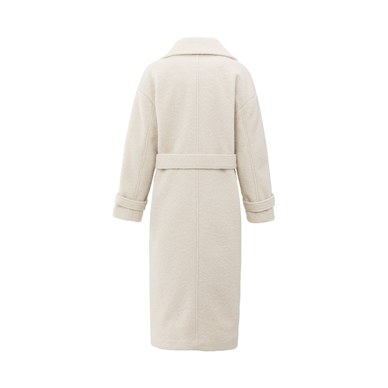 Long Bouclé Coat with Belt and Oversized Fit - Chalk White