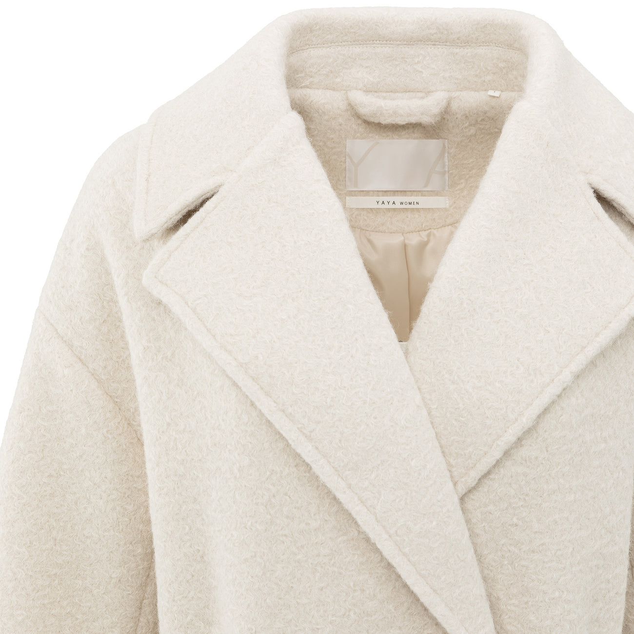 Long Bouclé Coat with Belt and Oversized Fit - Chalk White
