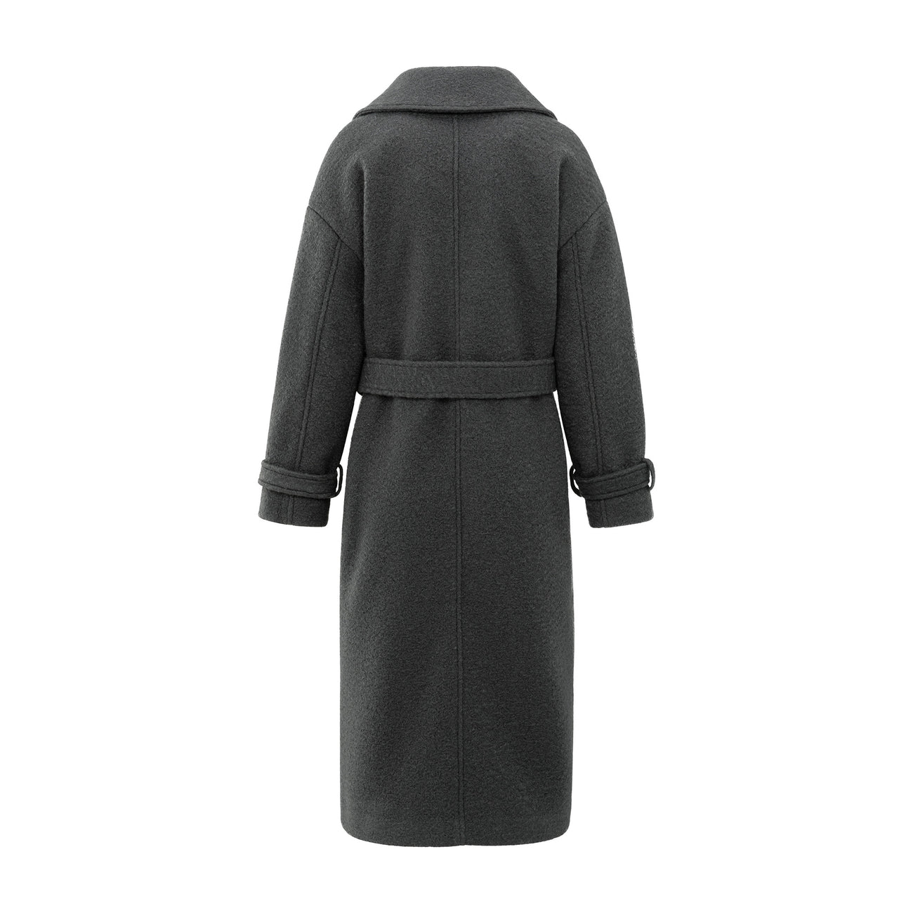 Long Bouclé Coat with Belt and Oversized Fit - Anthracite Melange