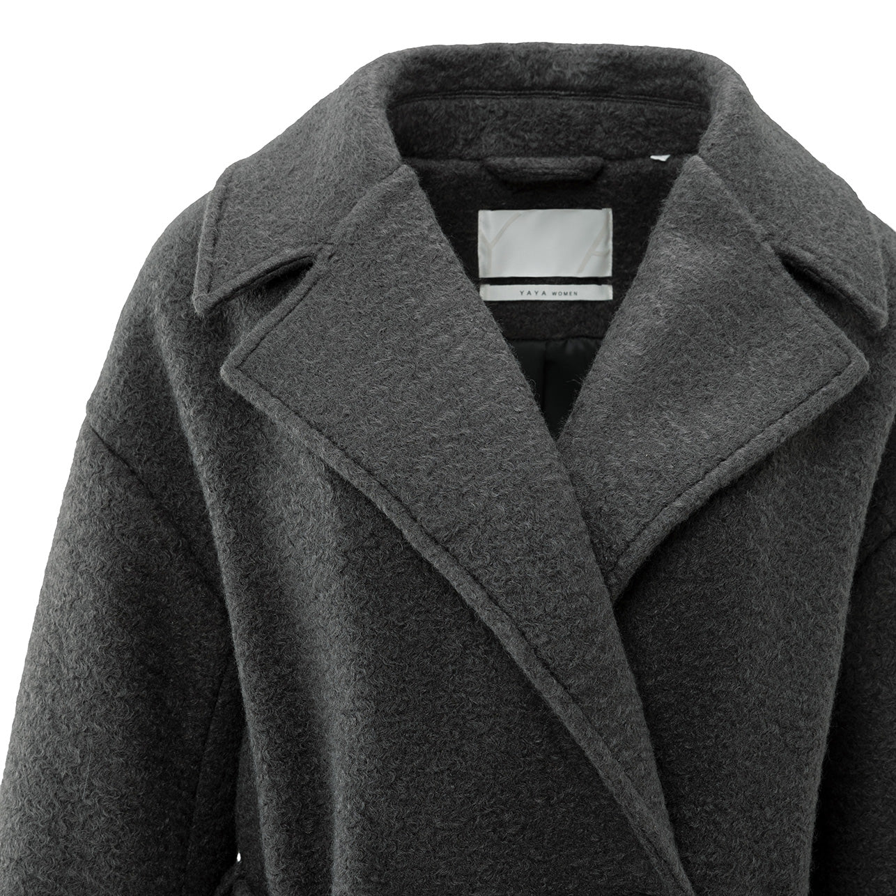 Long Bouclé Coat with Belt and Oversized Fit - Anthracite Melange