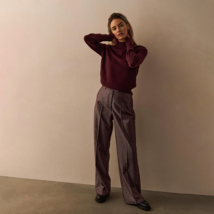 Shiny Woven Wide-Leg Trousers with Fold