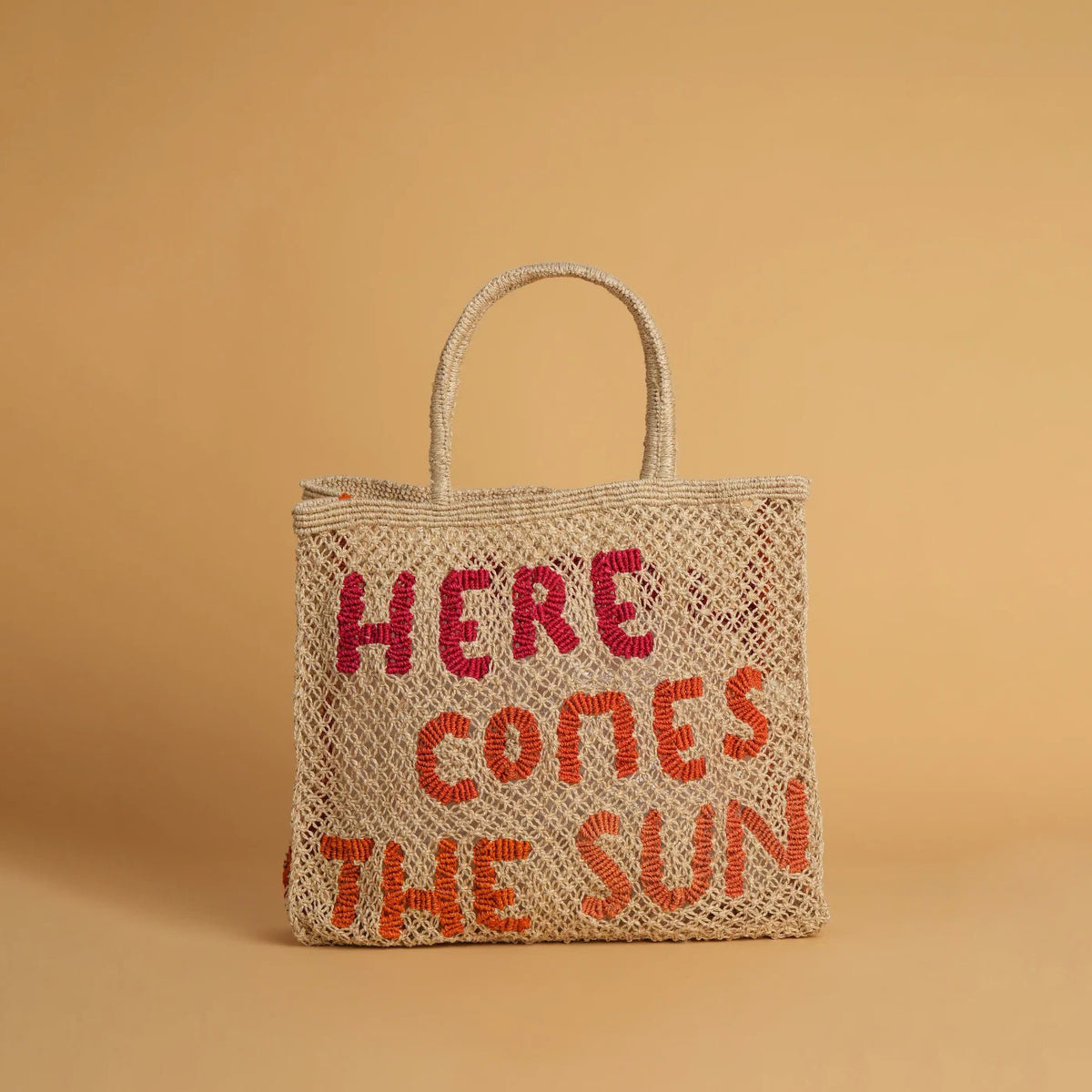 Here Comes The Sun Jute Bag - Raspberry & Spice on Natural