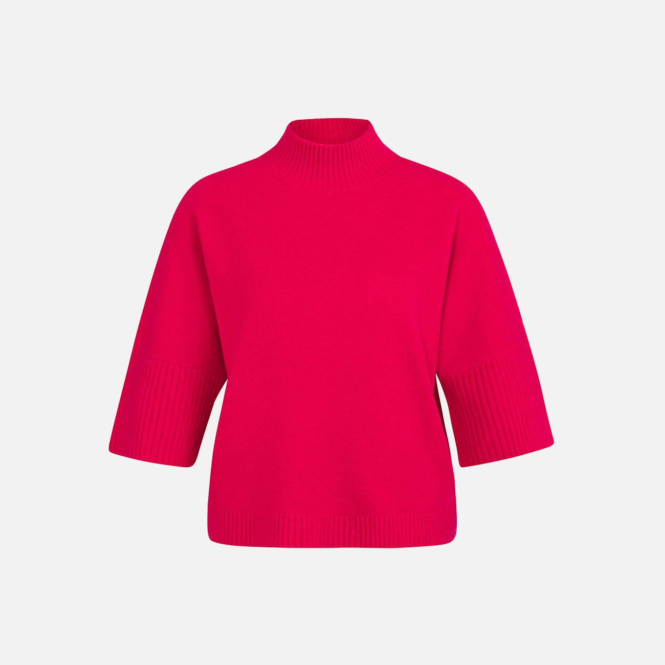 Sweater with Ribbed 3/4 Sleeves - Rose Red Melange