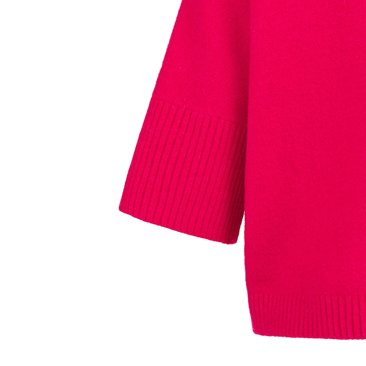 Sweater with Ribbed 3/4 Sleeves - Rose Red Melange