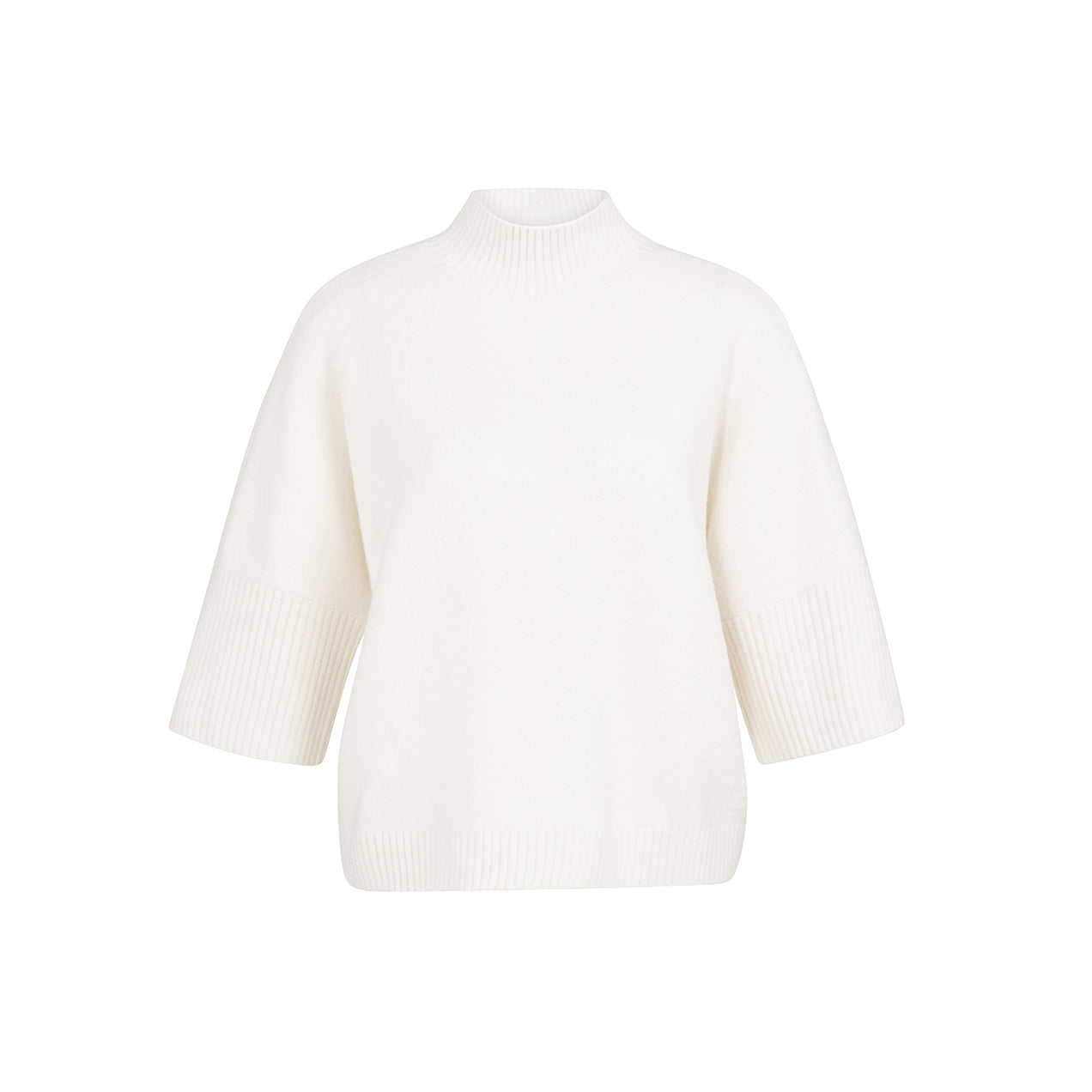 Sweater with Ribbed 3/4 Sleeves - Snowfall White Melange
