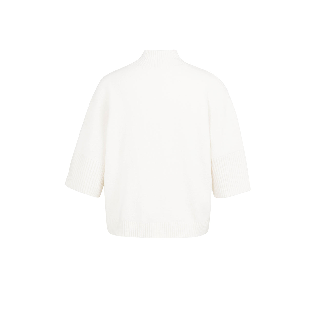 Sweater with Ribbed 3/4 Sleeves - Snowfall White Melange