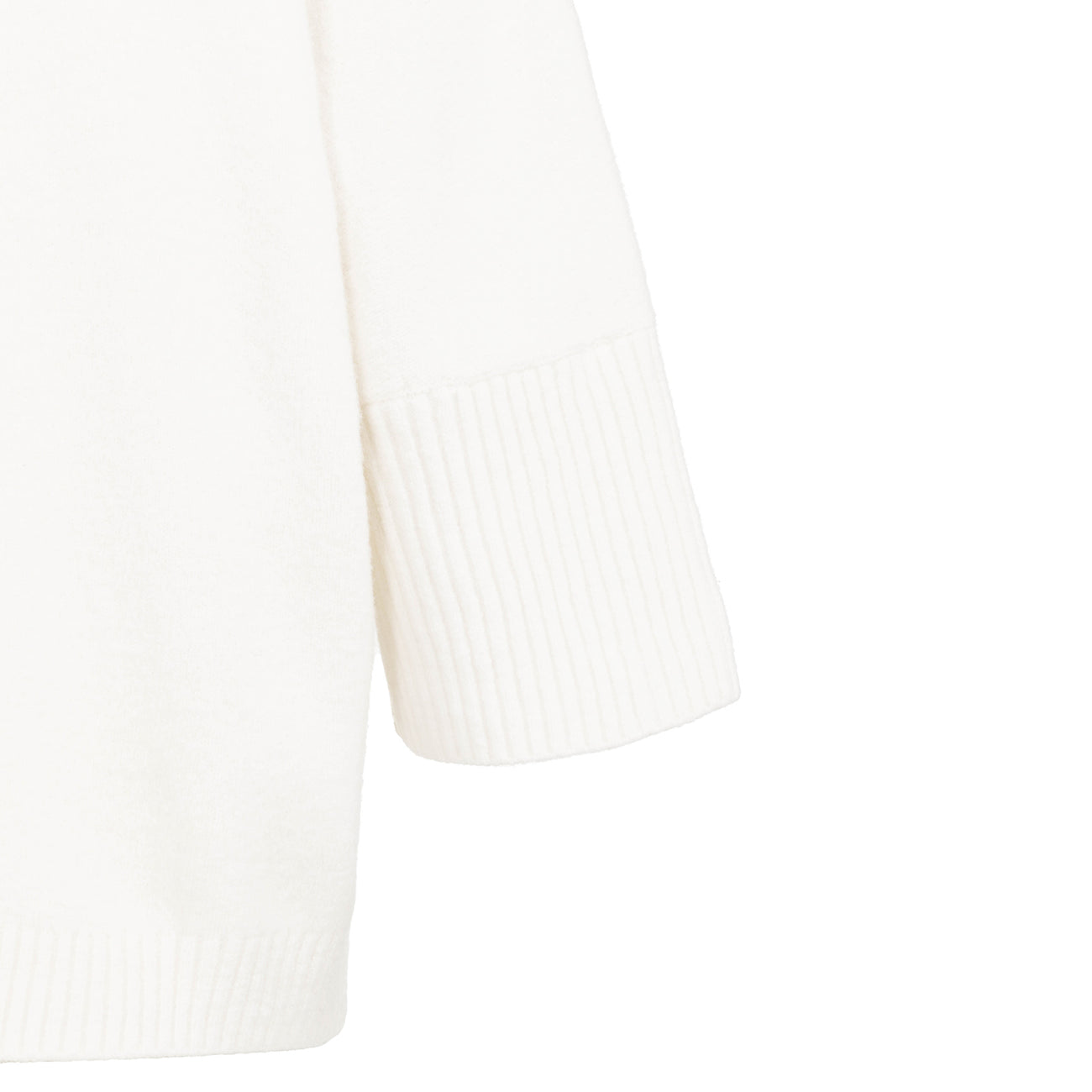 Sweater with Ribbed 3/4 Sleeves - Snowfall White Melange