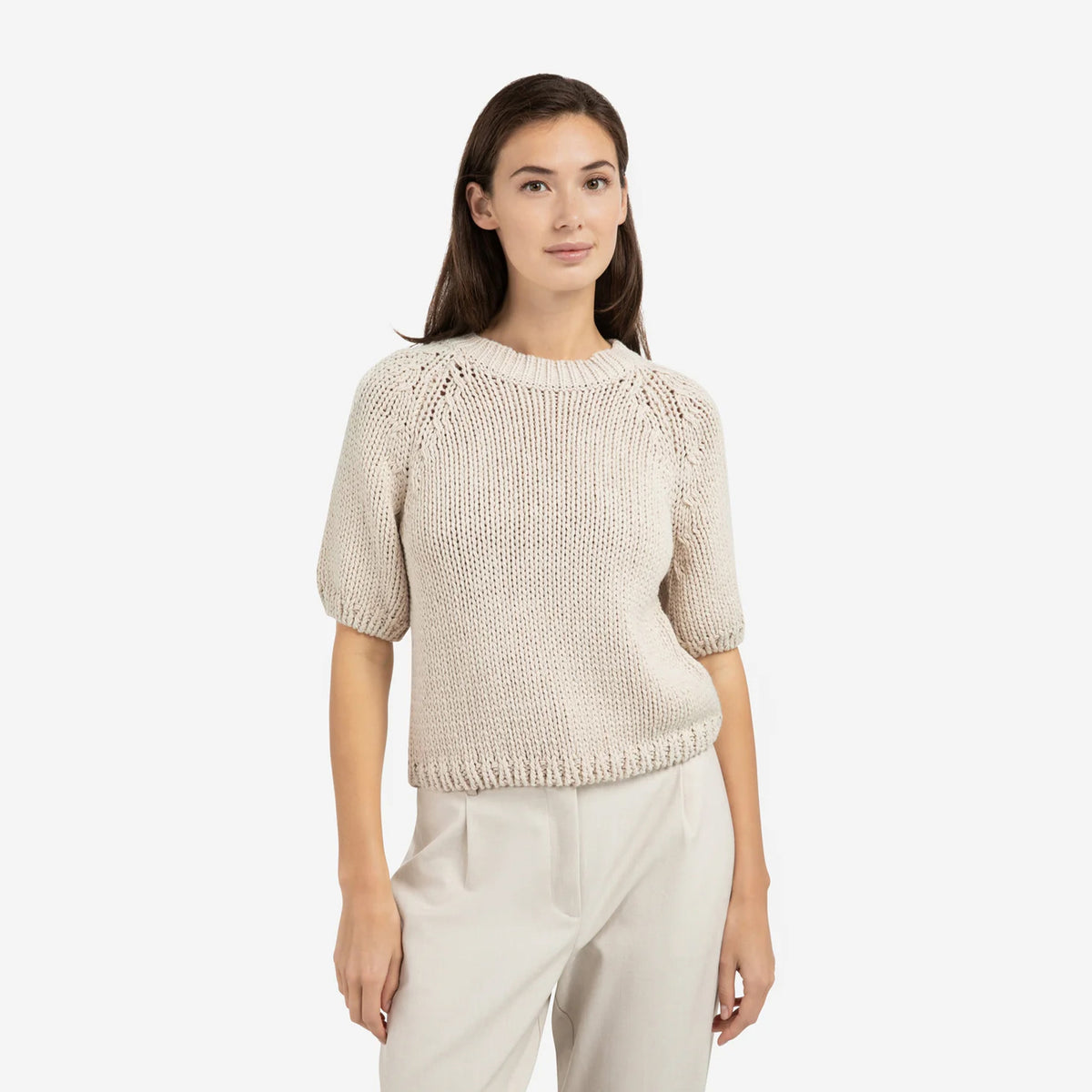Cropped Chunky Knit Sweater - Kit Beige