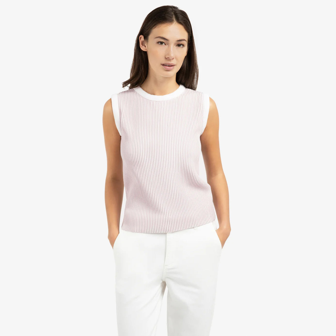 Sleeveless Ribbed Sweater with Crew Neckline