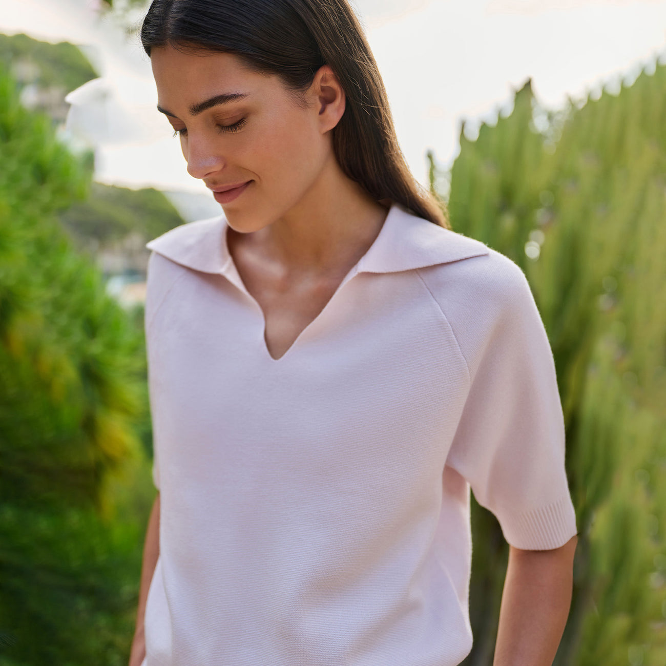 Knitted Sweater with Collar & Short Sleeves