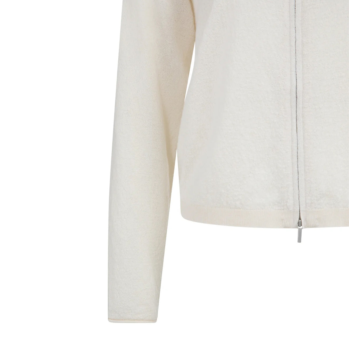 Knitted Cardigan with High Neck and Zipper - Kit Beige