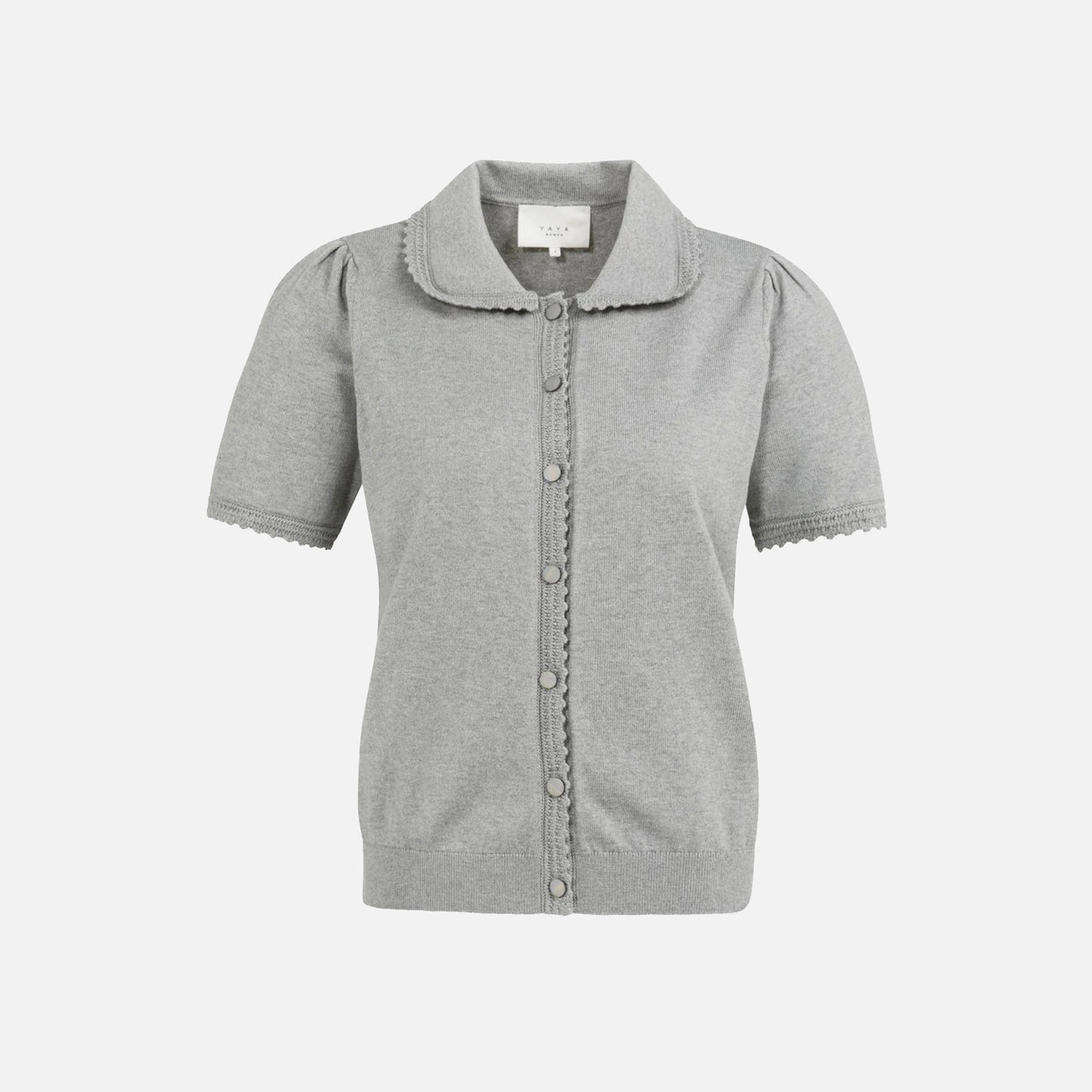 Knitted Cardigan with Short Sleeves -  Iron Grey Melange
