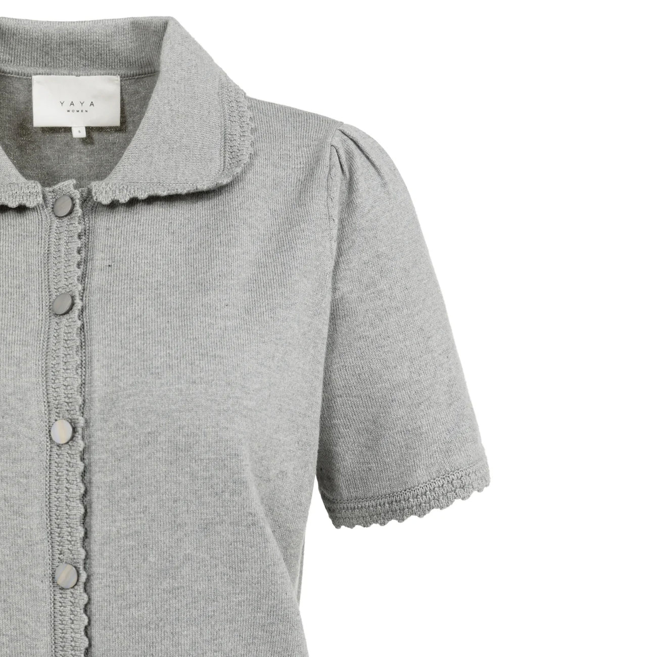 Knitted Cardigan with Short Sleeves -  Iron Grey Melange