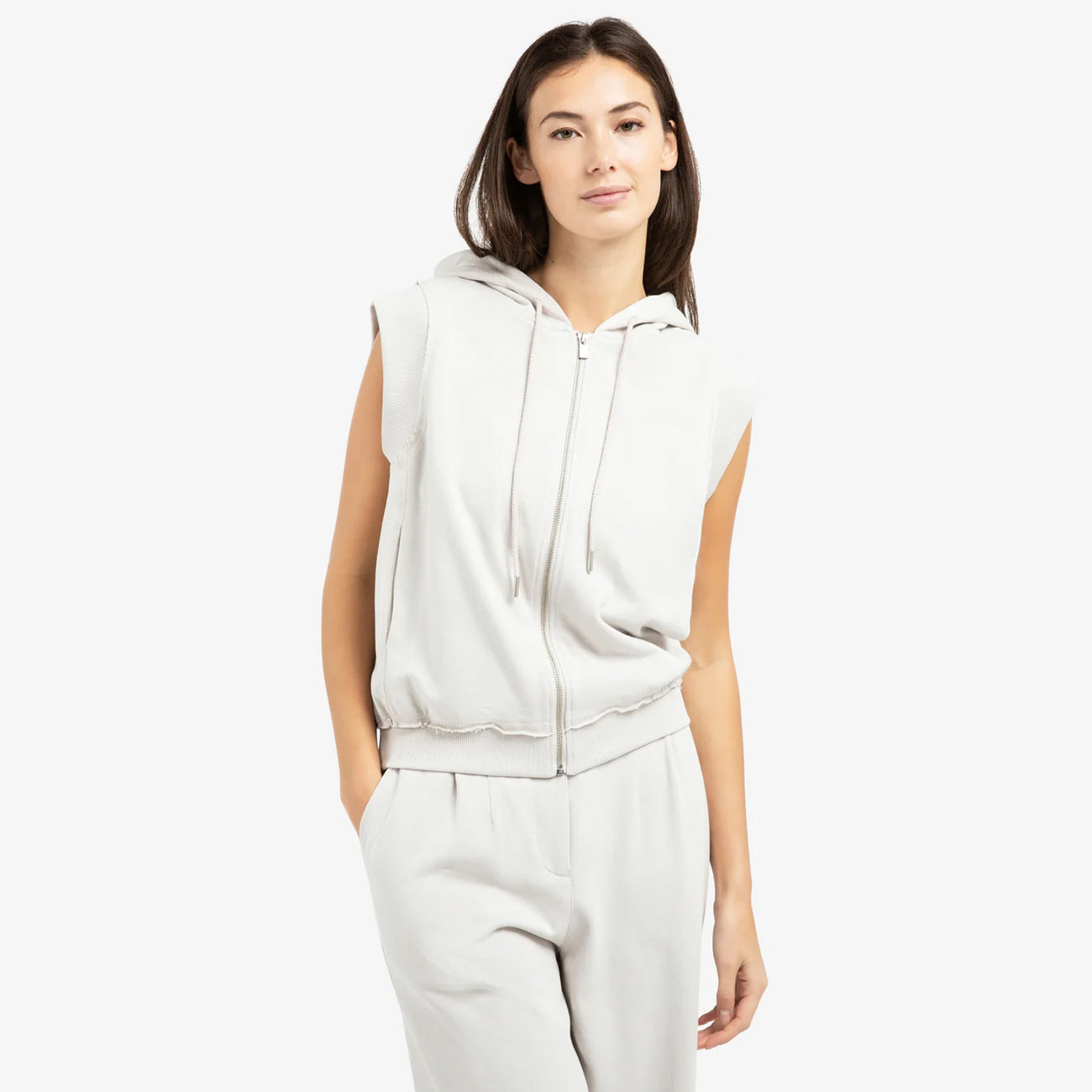 Sleeveless Hoodie with Cords