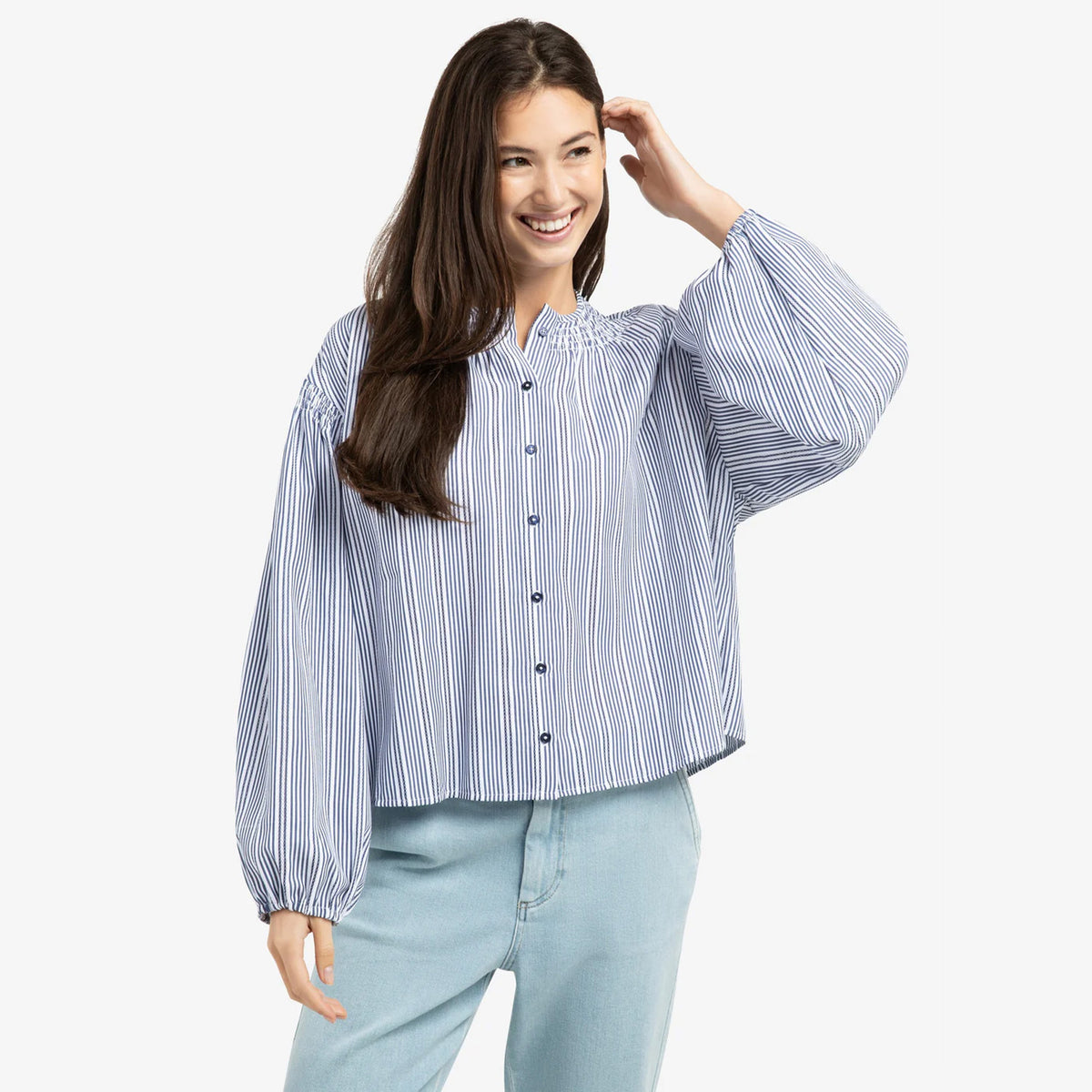 Striped Blouse with Pleat Details
