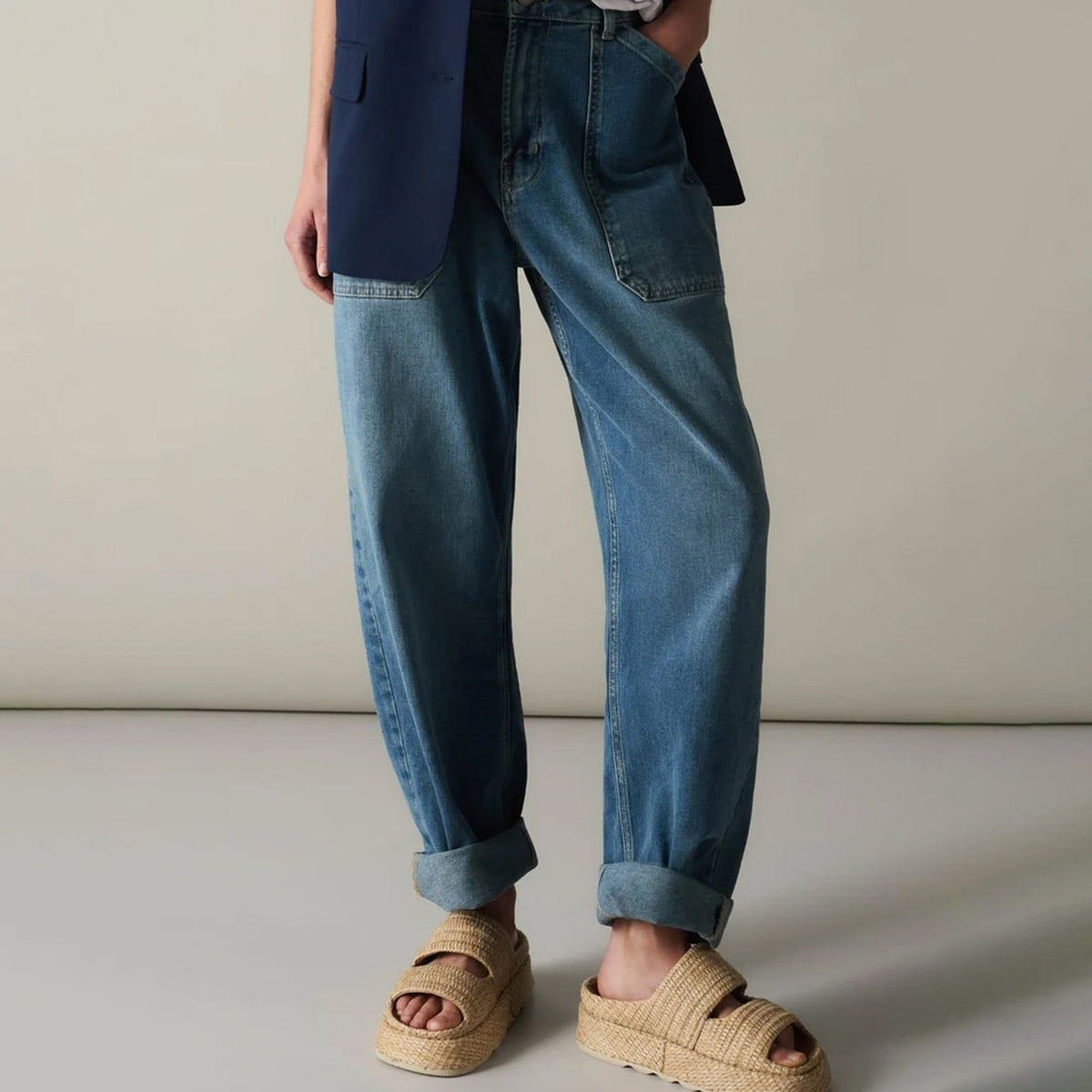 Cargo Jeans with Low Crotch and Wide Legs