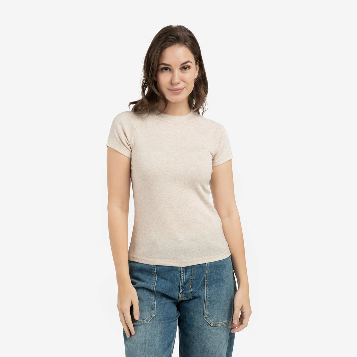 Melange Top with Short Raglan Sleeves
