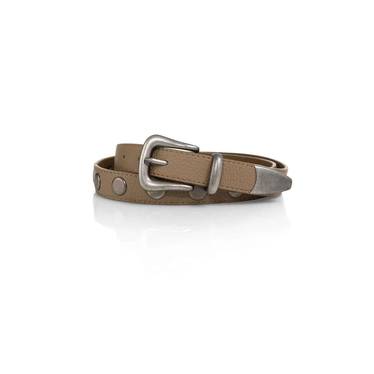 Studded Leather Belt with Silver Buckle