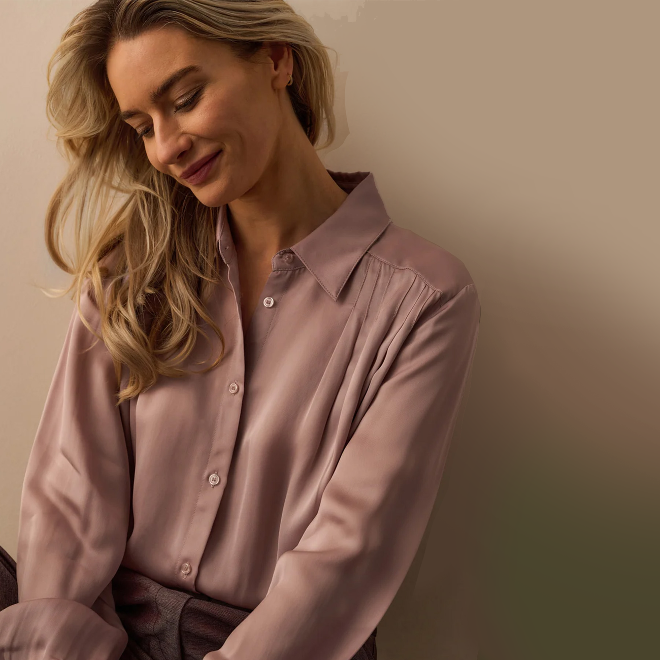 Blouse with Pleated Details and Satin Finish