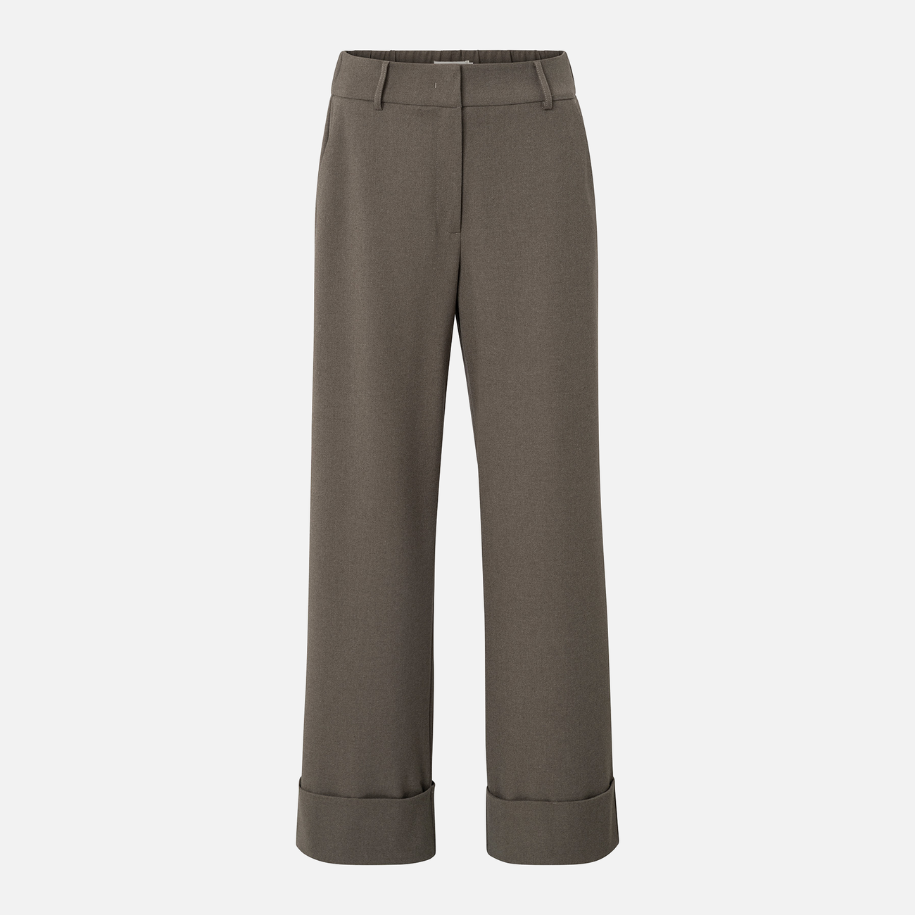 Soft Structured Trousers with Big Turn-Ups - Dark Taupe Grey Melange