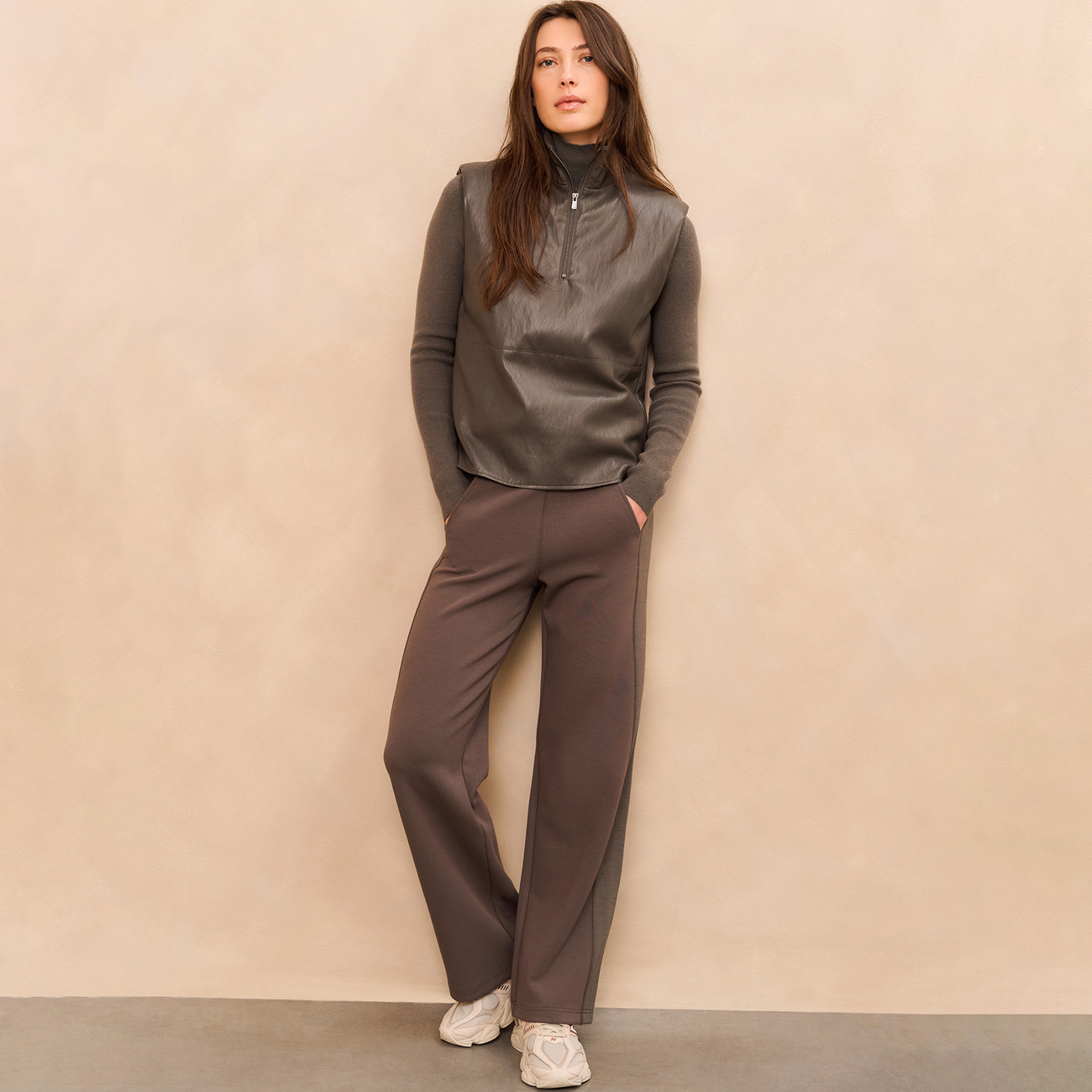 Jersey Ribbed Wide-Leg Trousers with Flatlocks