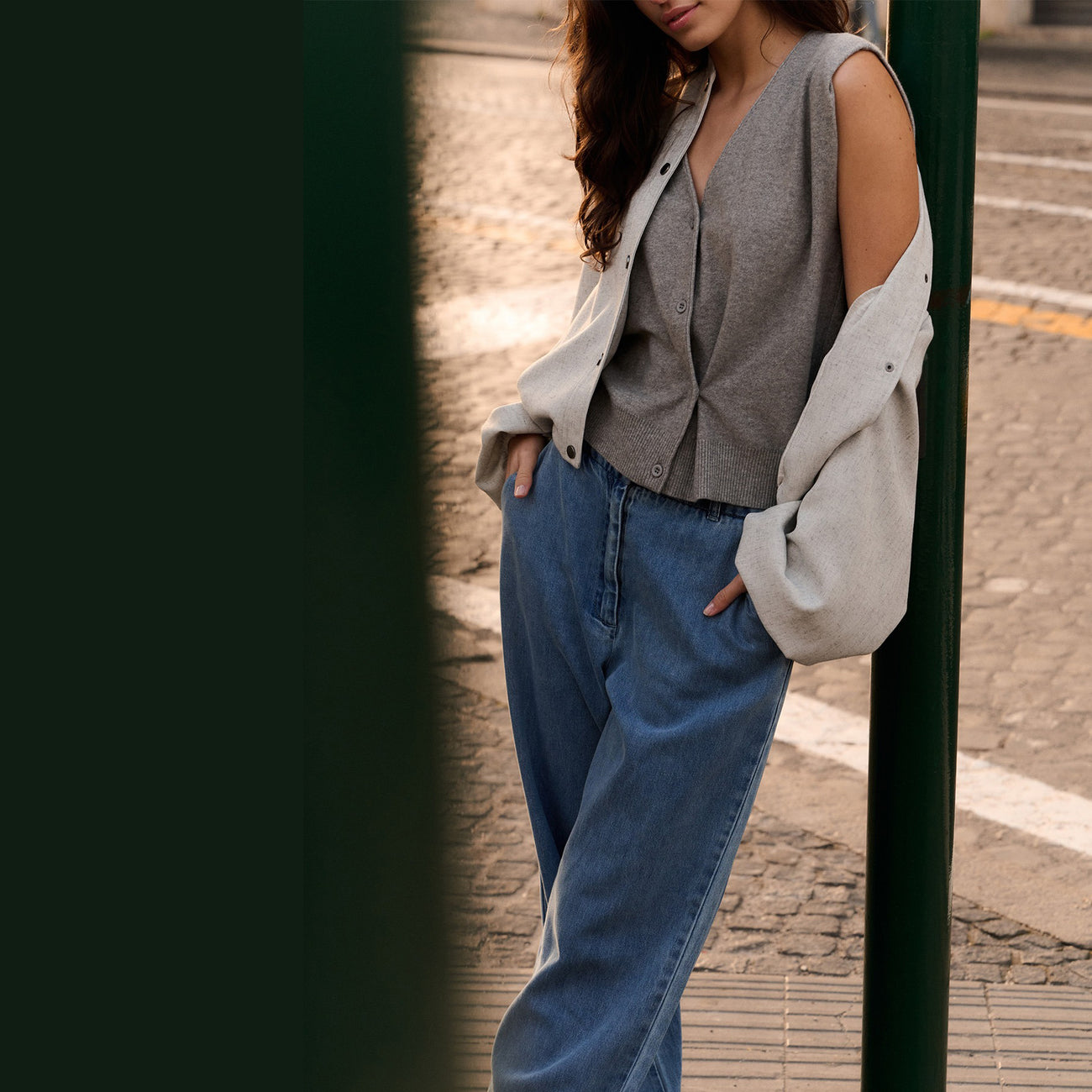 Denim Trousers with Turned-Up Hem