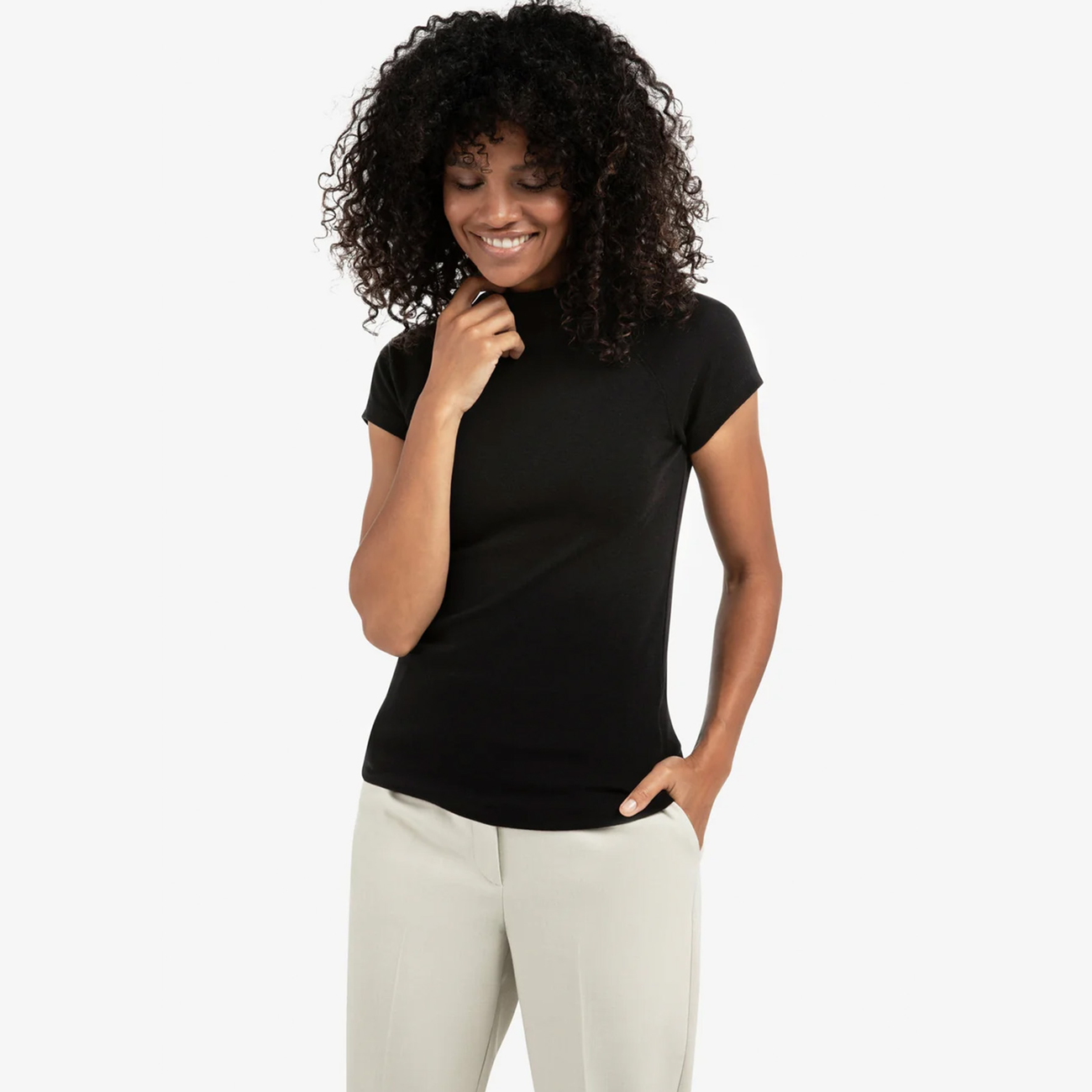 Jersey High Neck Top with Raglan Sleeves - Black